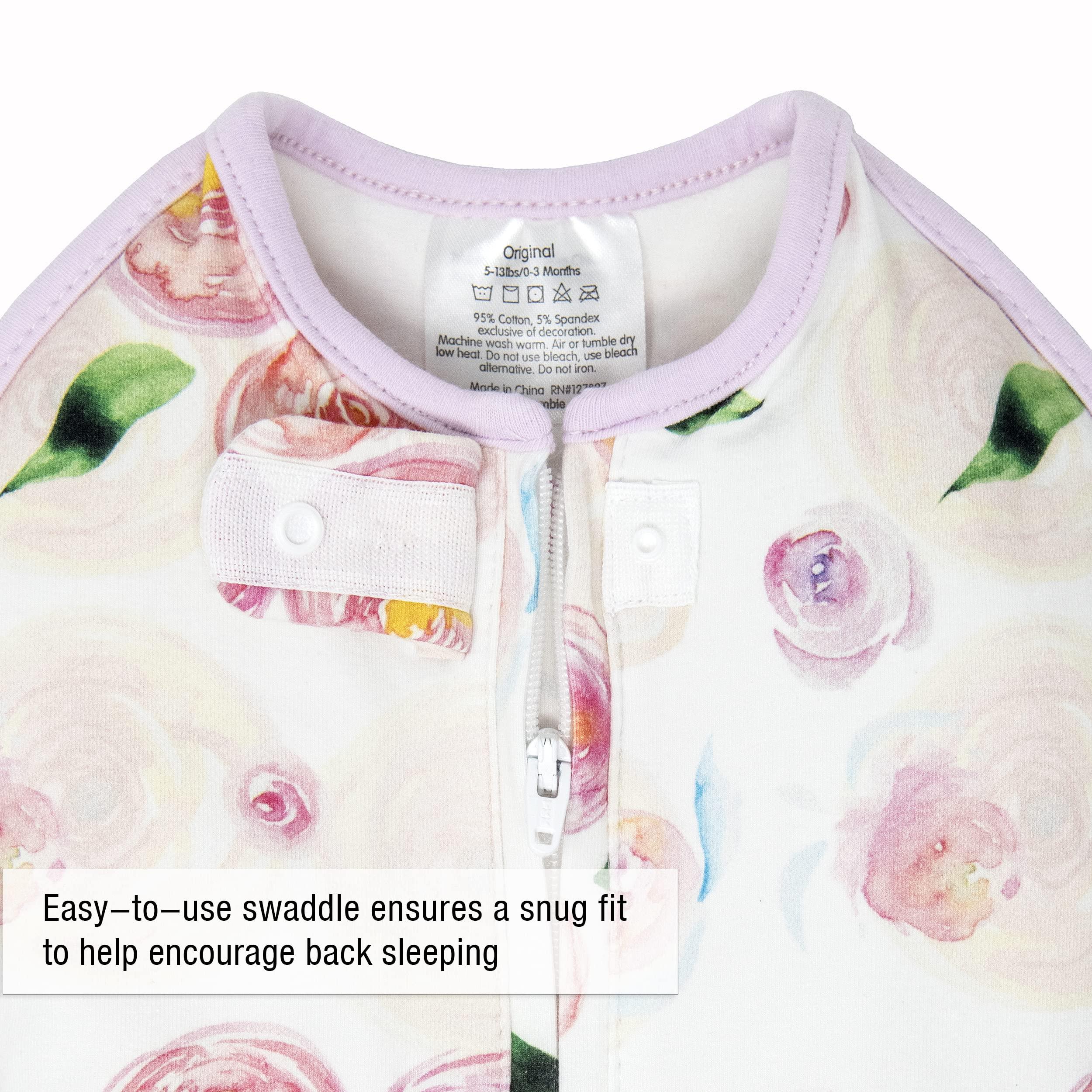 Woombie Woombie The Original Baby Swaddling Blanket - Soothing, Cotton Baby Swaddle - Wearable Baby Blanket, Watercolor Roses, 14-19 lbs