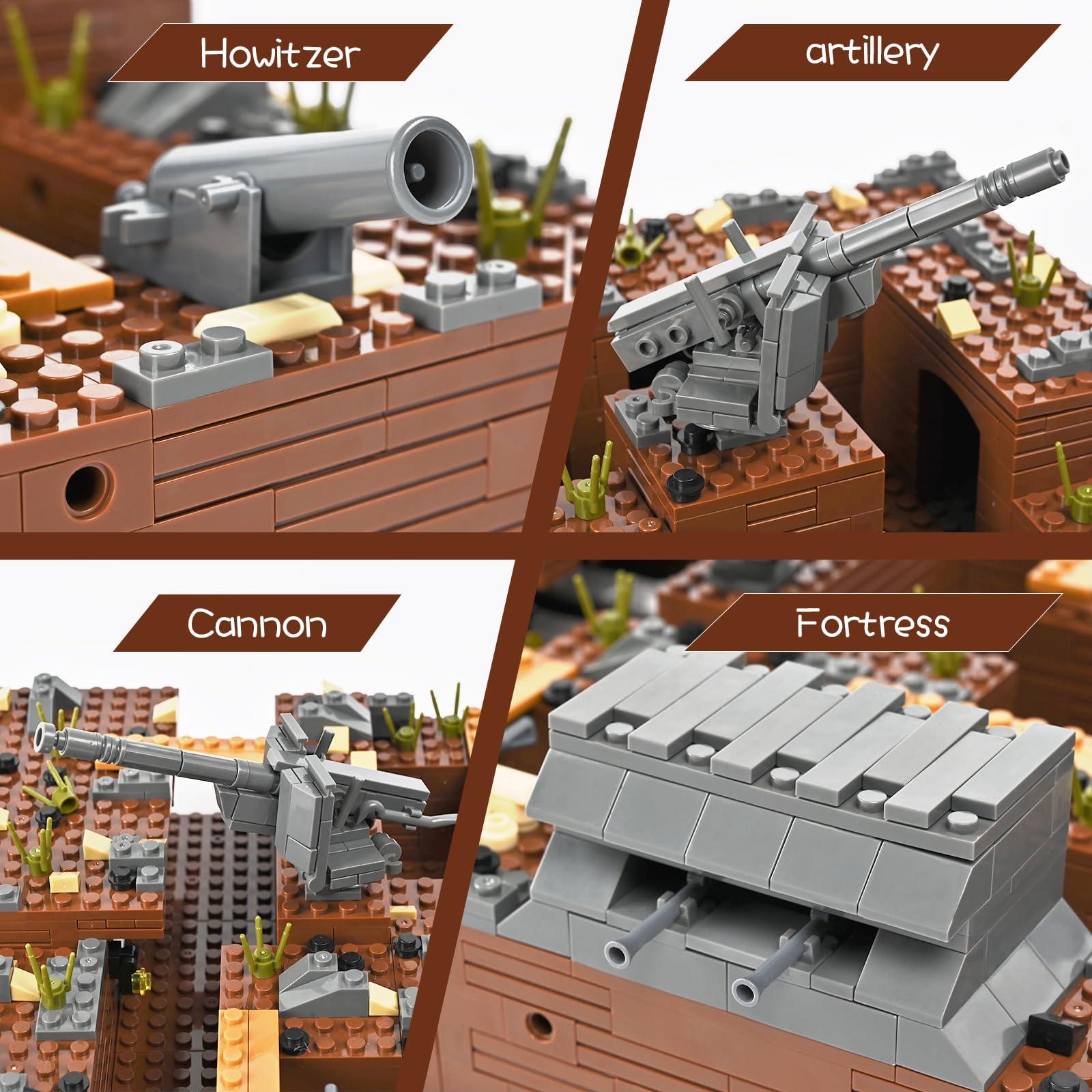 lovlaugh lovlaugh WW2 Military Base Bunker Trench Building Blocks (1350 Pcs) Including Fortresses, Anti-Aircraft Guns, Treatment RoomPerfectly Restore The WW2 Scene, The Best Gift for Children