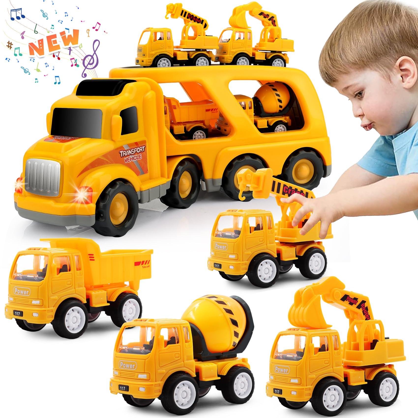 Nicmore Nicmore Construction Truck Toddler Toys Car: Toys for 1 2 3 4 Year Old Boy 5 in 1 Carrier Toys for Kids Age 1-3 2-4| 18 Months 2 Year Old Boy Christmas Birthday Gifts