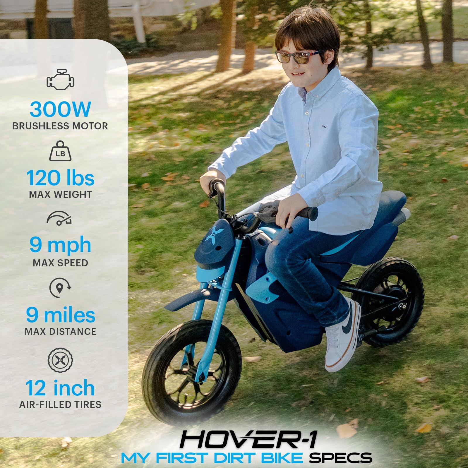 Hover-1 Hover-1 My First Dirt Bike for Kids - 300W Motor, 9MPH Max Speed, 9 Mile Range, 12 Off-Road Tires, 120LB Max Weight, Twist Grip Throttle & Rear Disc Brake Electric Dirt Bike for Kids Ages 5+ Years