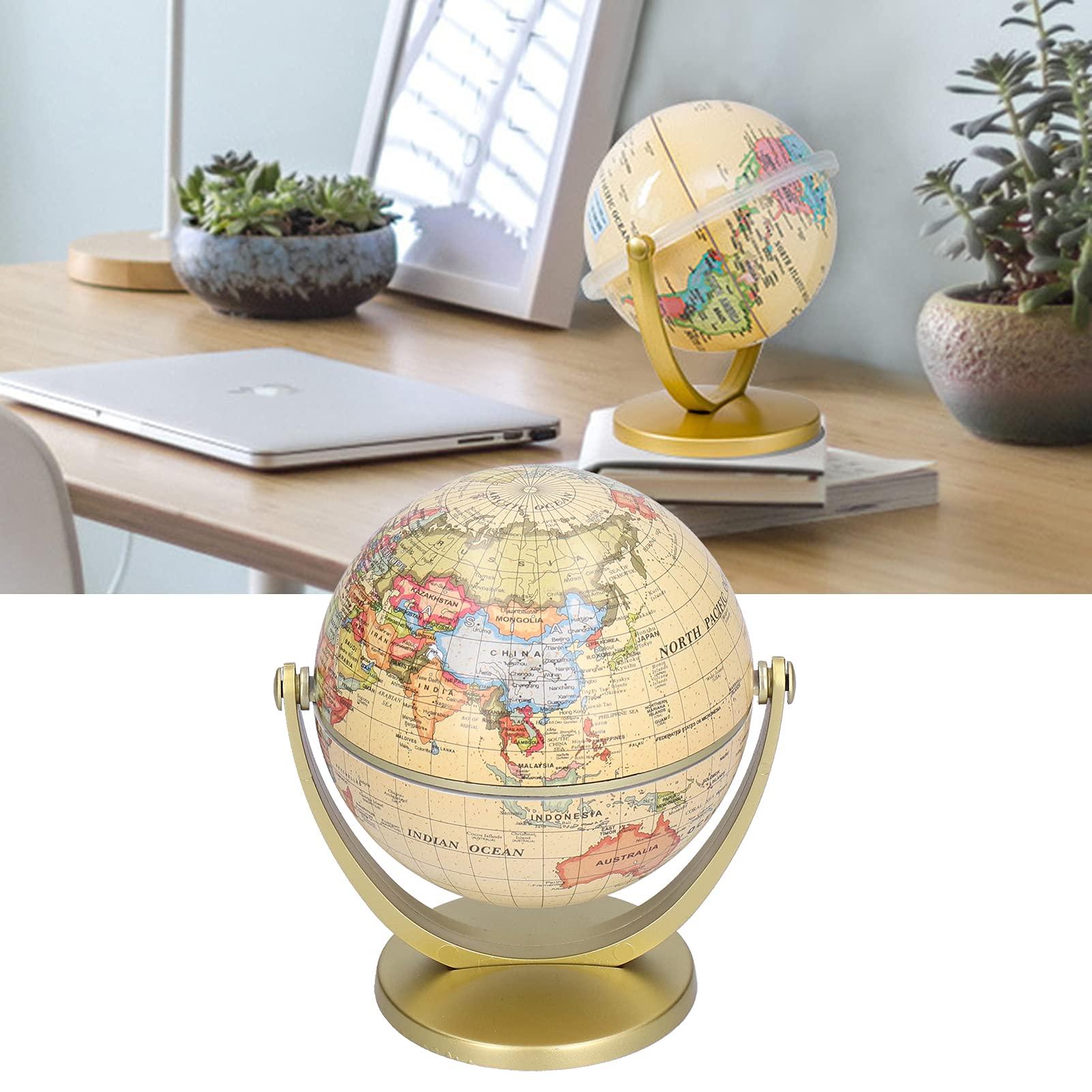 Pilipane Mini Vintage World Globe of the World with Wooden Stand, 10cm Vintage World Globe Built, Antique Decorative Desktop Globe for Adults & Kids, Home Dcor, Office