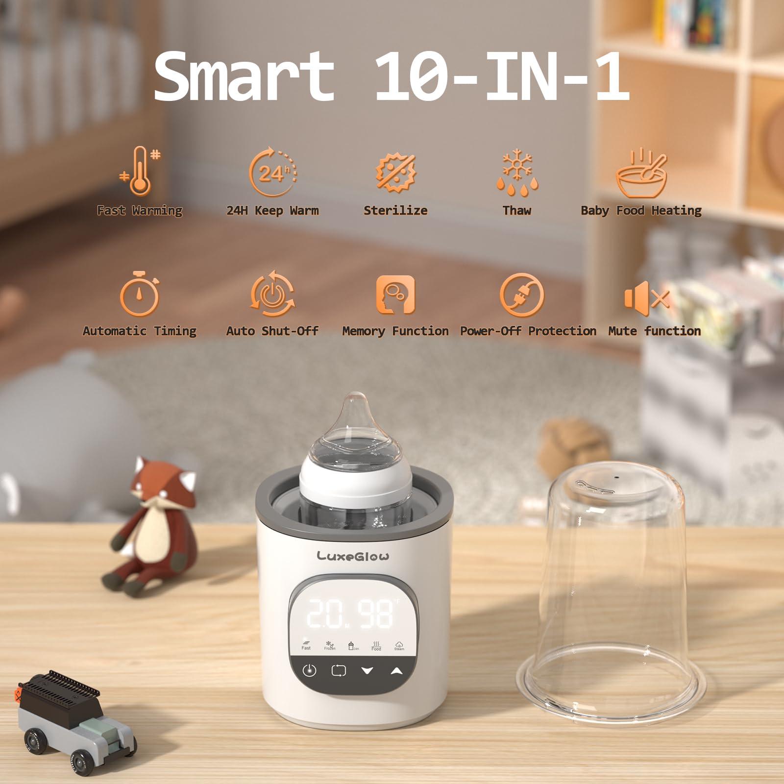 LuxeGlow Fast Baby Bottle Warmer for Breastmilk and Formula, Accurate Temperature Control, 10-in-1 Functionality Bottle Warmer for All Bottle Sizes with Thaw,Sterilizing, 24H Keep Warm, Food Heating