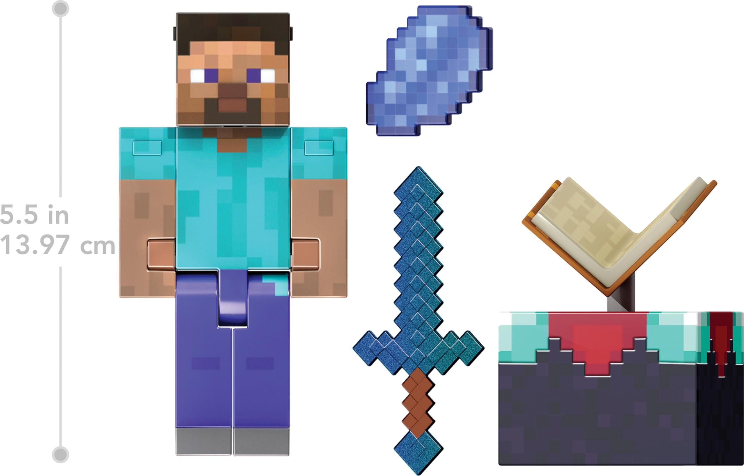 Mattel Mattel Minecraft Diamond Level Steve Action Figure with 3 Accessories, 5.5-in Collector Scale & Pixelated Design