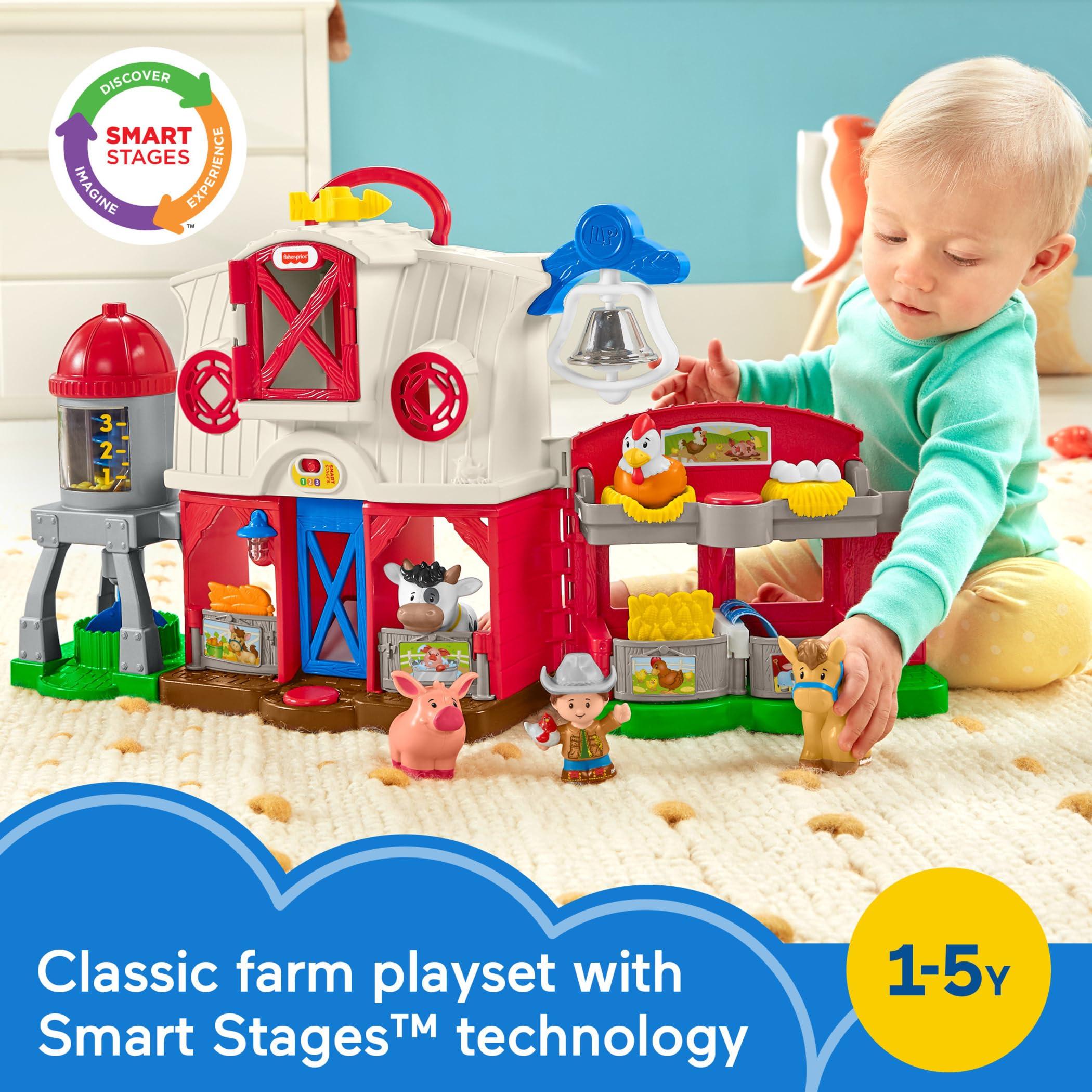 Fisher-Price Bundle of Fisher-Price Little People Toddler Learning Toy Caring for Animals Farm Interactive Playset with Smart Stages + Little People Toddler Toys Farm Animal Friends 8-Piece Figure Set