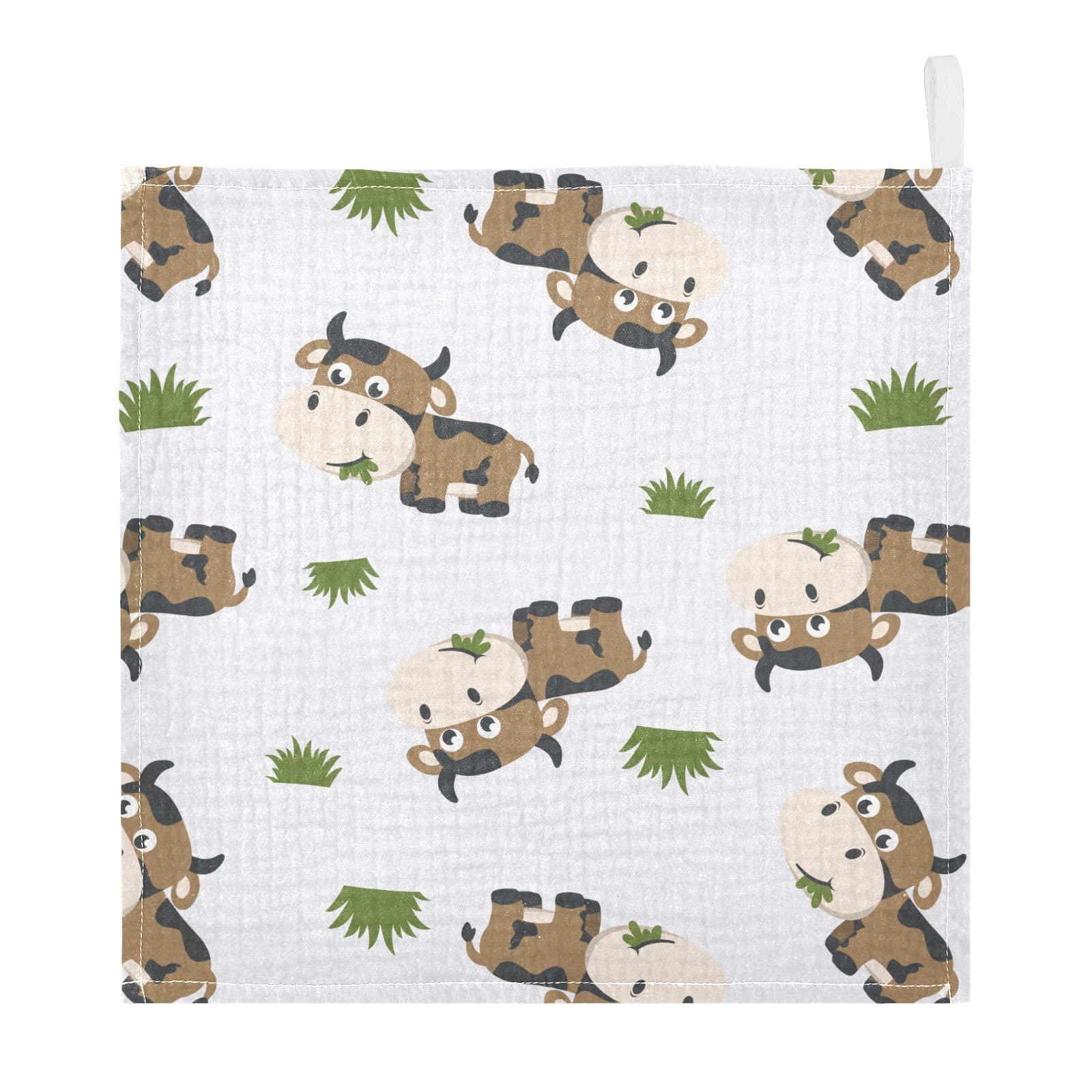 vvfelixl vvfelixl Baby Washcloths Cotton Brown Cow Grass Baby Muslin Washcloths Soft Baby Face Towel for Newborn Infants Baby Wipes, 11.8 X 11.8 Inch, 3 Pack