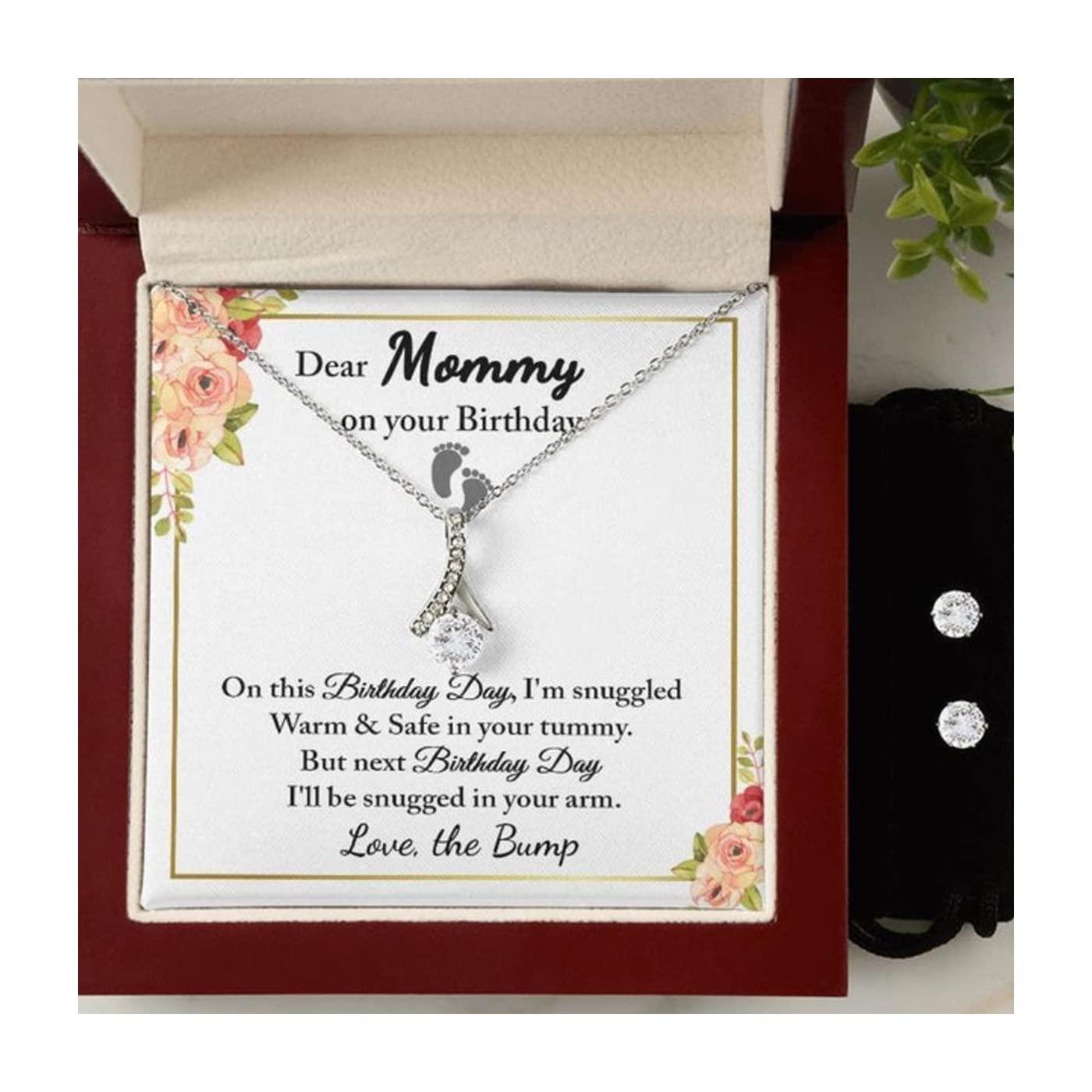 MAMABLUESKY Mom To Be Birthdays Day Alluring Necklace Earings Set, Mommy Birthday Gift from Baby, Mom To Be Necklace, Gift for Expecting Moms, New Mom Gift From Husband, Pregnancy Gift for Mom To Be, Birthdays Gift for Pregnant Wife, Birthday Moms To Be Gifts (L
