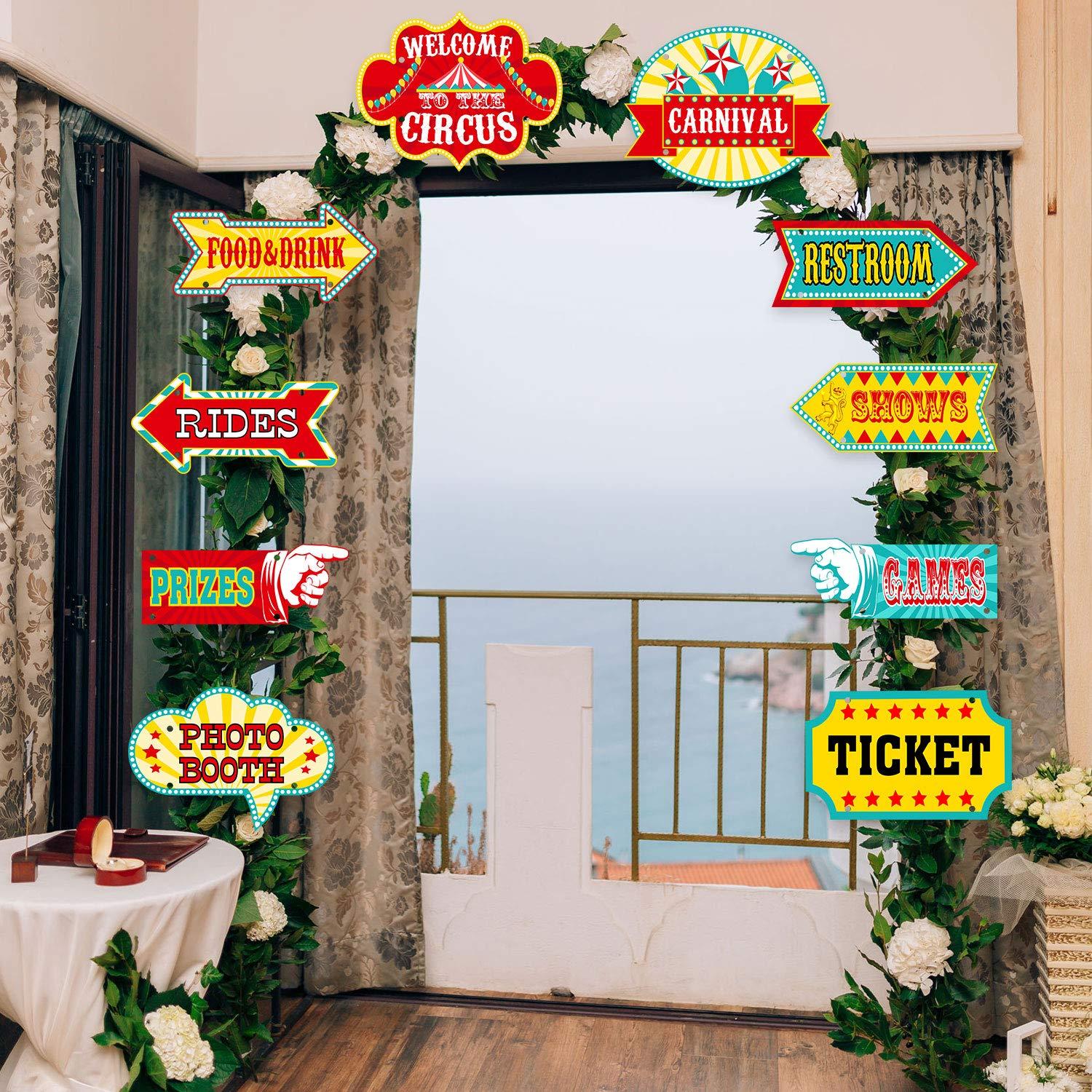 Blulu 46 Pieces Circus Carnival Party Decoration Set Circus Theme Carnival Banner Carnival Cutouts and Circus Color Balloons Circus Carnival Party Suppliers and Favors