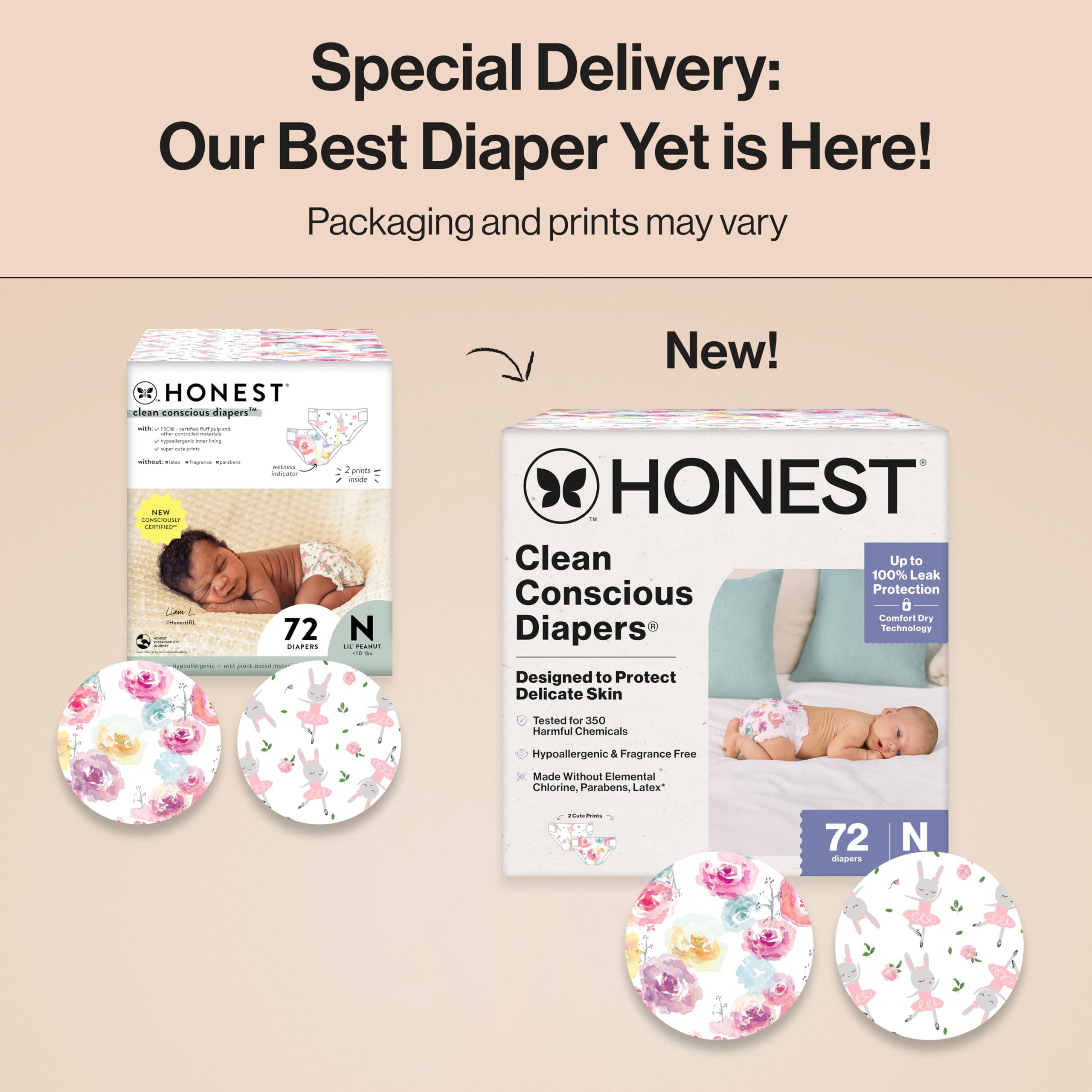 The Honest Company The Honest Company Clean Conscious Diapers for Sensitive Skin | Hypoallergenic, Fragrance Free | Girl Prints | Club Box, Size Newborn, 72 Count