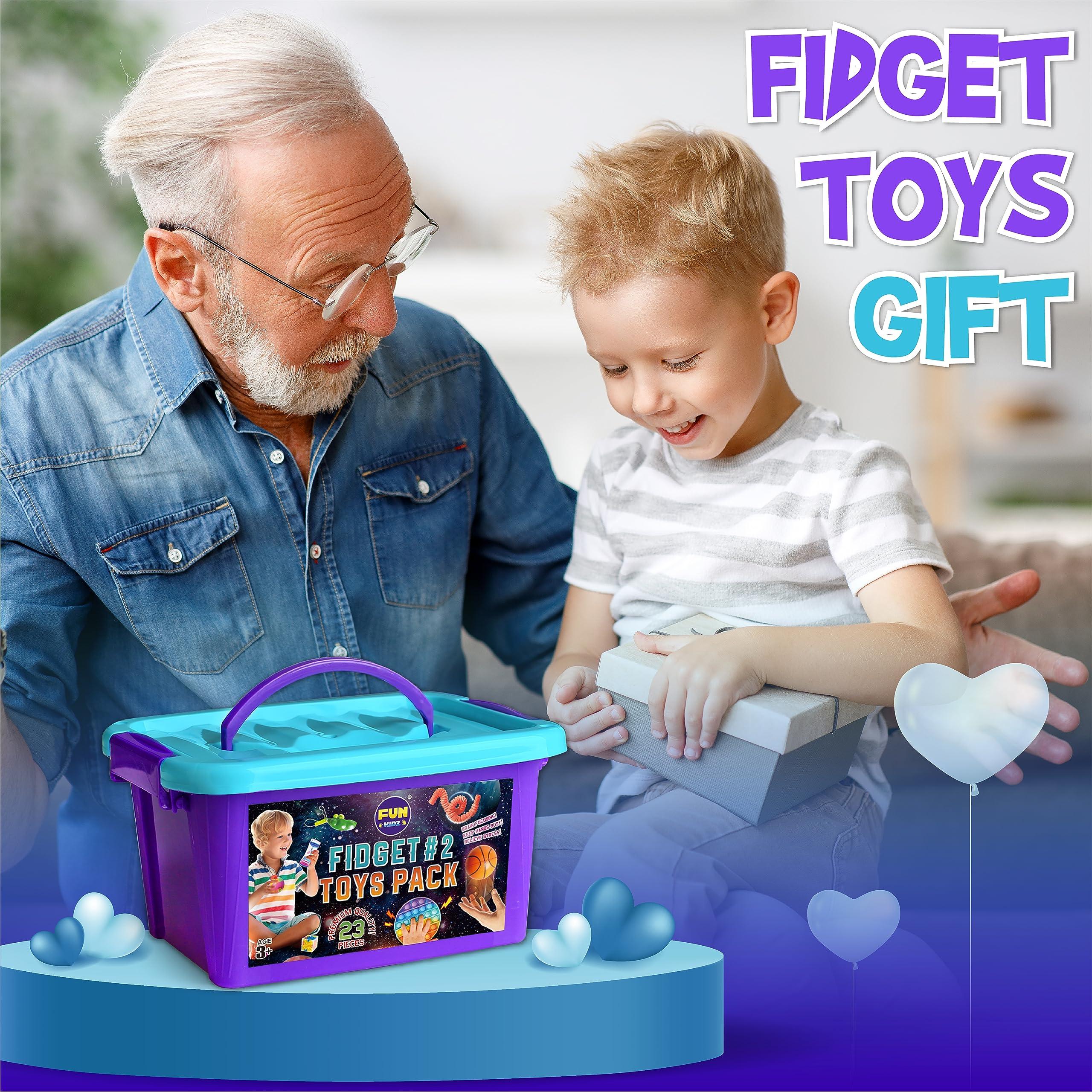 FUN KIDZ Fidget Pack Box for Boys Girls 4-12, FunKidz Fidget Toys for Kids 5-7 Autistic Sensory Mystery Birthday Gifts in Reusable Portable Treasure Box Nice Party Favors
