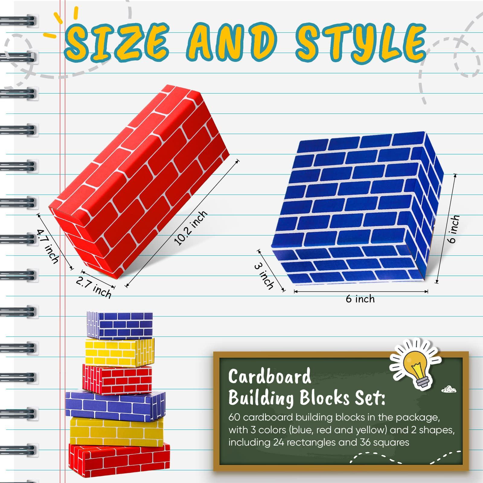 Nuanchu Nuanchu 60 Pcs Cardboard Building Blocks Large Cardboard Blocks for Kids Jumbo Square and Rectangle Thick Cardboard Pretend Brick for Building and Stacking Game(Classic Shapes)