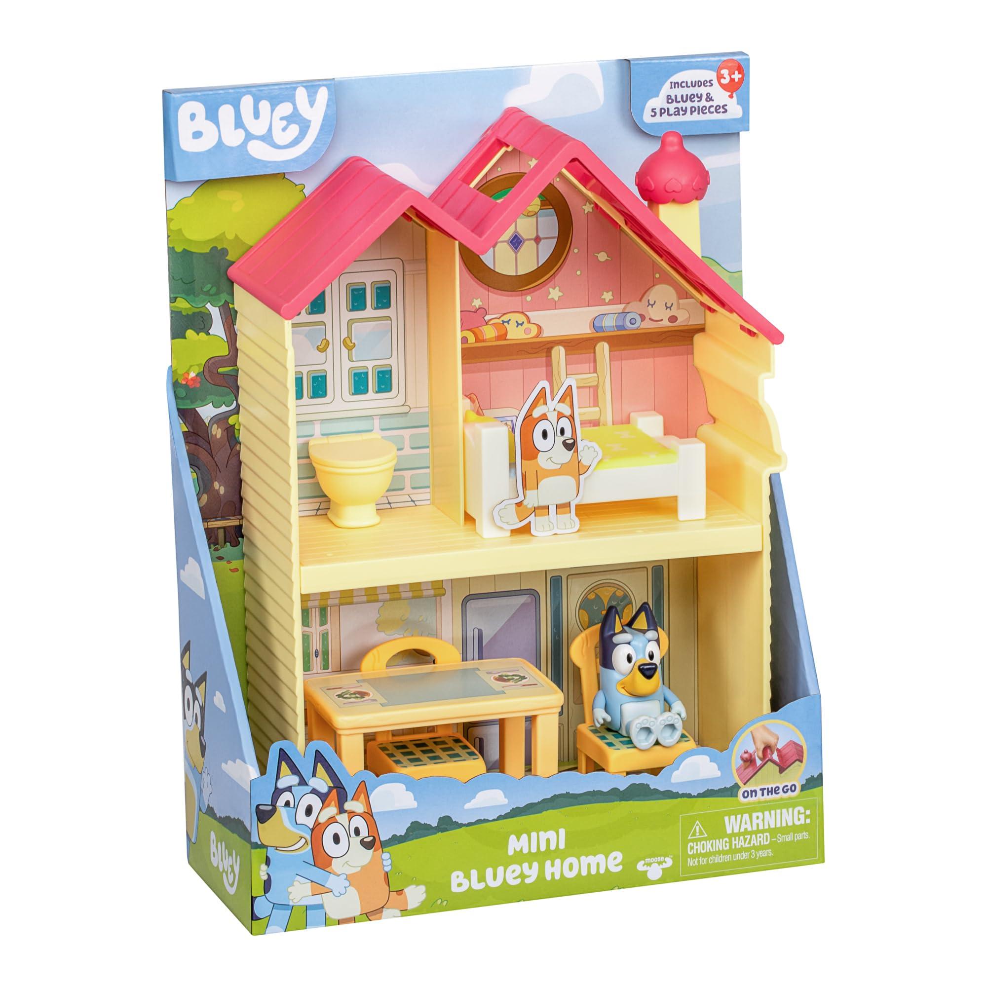 BLUEY BLUEY Mini Home Playset | Compact House Playset with Carry Handle | Three Different Rooms | Kitchen, Bedroom and Bathroom | Includes Figure with 5 Play Pieces