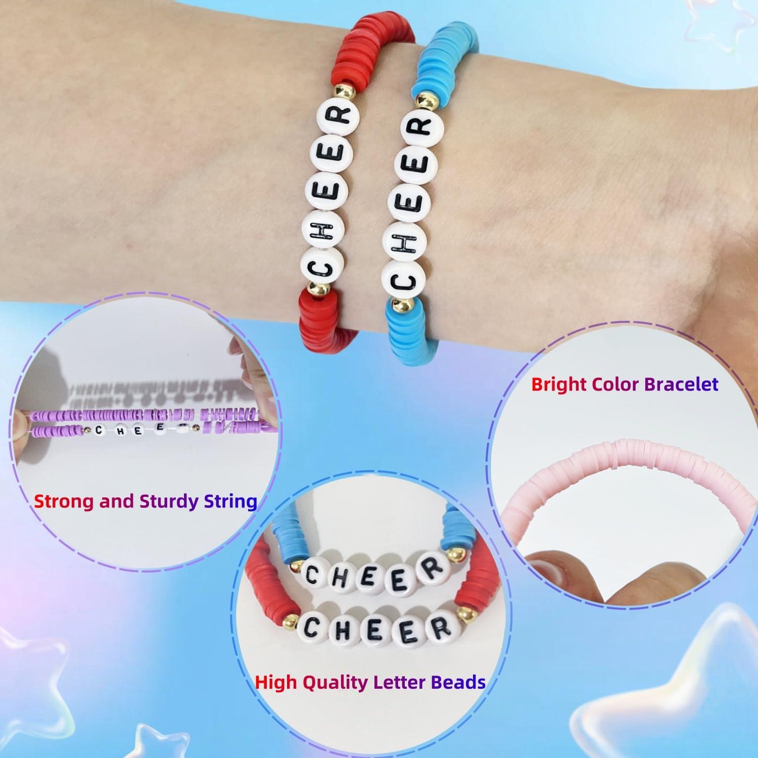 YANMIN YANMIN 24 Pcs Cheerleader Gifts for Girls Handmade Friendship Bracelets for Teen Girls Stretch Cheer Bracelets Y2k Cheer Stuff Stackable Clay Bead Bracelets Bulk Teens Birthday Christmas Party Favors