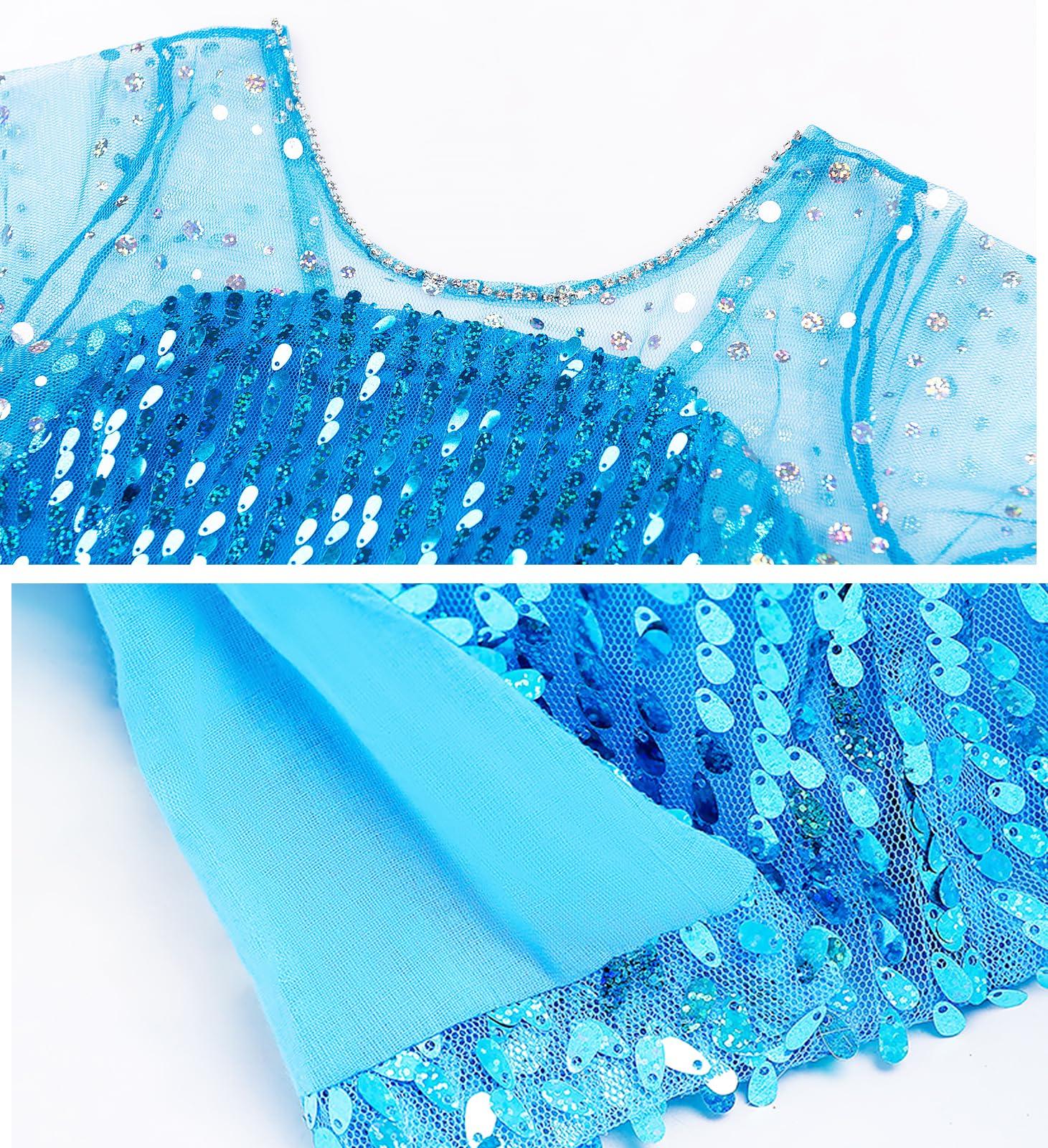 Esvaiy Esvaiy Girls Princess Elsa Dress Costume - Luxury Sequin Halloween Birthday Party Dress Up Kids 3t 4t 5t 6t 7t 8t (5-6 Years, Blue)