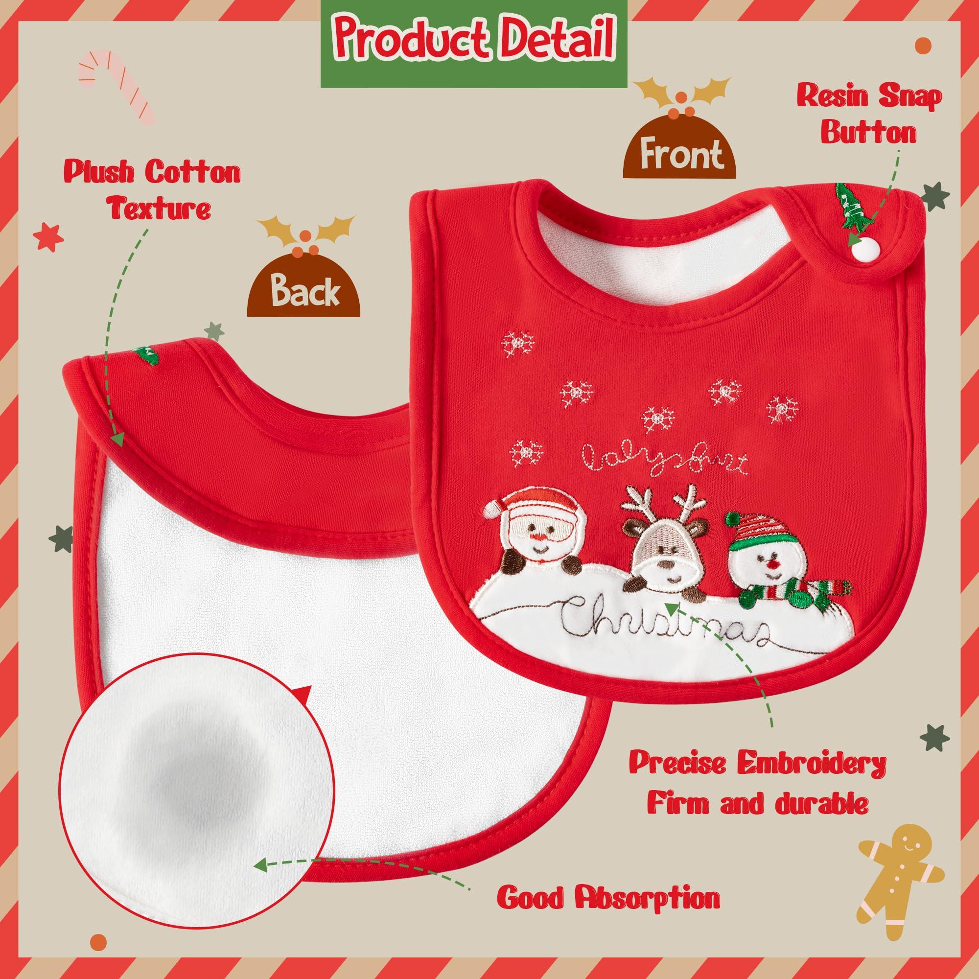 2ooya 3Pcs Christmas Baby Cotton Bib Infant Drooling Feeding Bibs with Resin Buttons Toddler Absorbable Bib Set Unisex Sock Pattern Newborn Baby Food Bibs Baby Gift Photo Props for Christmas(6-12 months)