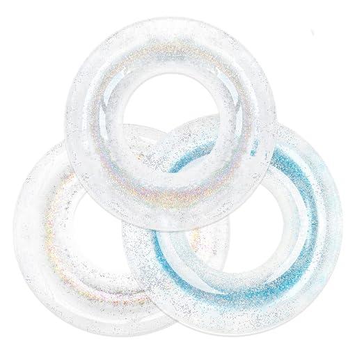 Polita Polita Pool Float, Pool Floats Kids Summer Glitter Pool Tube with Confetti,Tube Pool Toys Beach Party, Transparent Inflatable Floating Tubes for Adults and Kids (Multicolor+Silver+Blue)