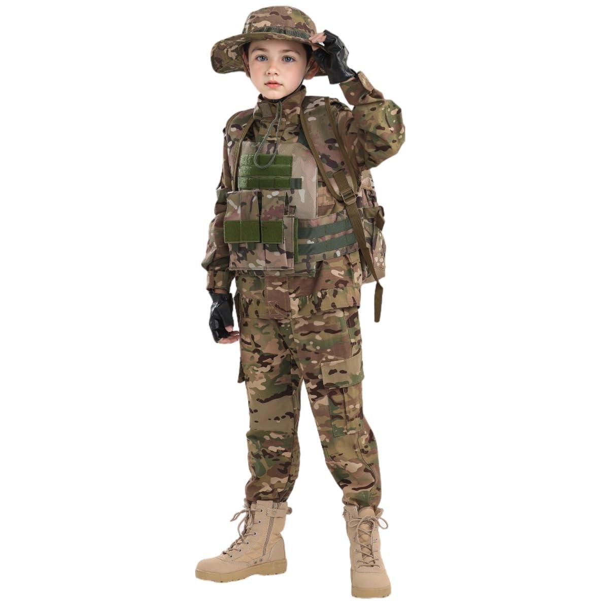 Klocerg Klocerg Children\'s Army Special Forces Clothing Children\'s Camouflage Single Soldier Clothing Helmet Backpack Soldier Boy (12-13/150)