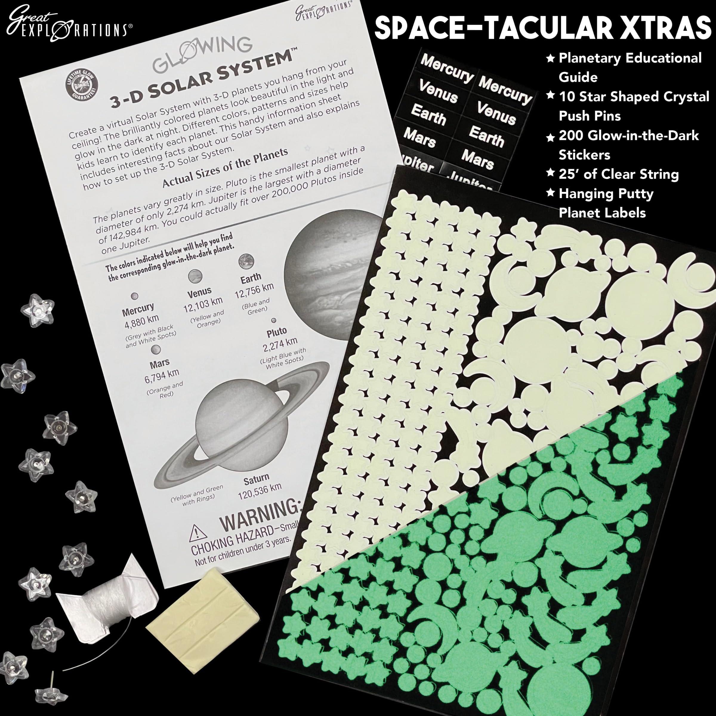 University Games Great Explorations | 3-D Solar System Glow In The Dark Ceiling Hanging Kit 3D Planets and Star Stickers Create the Milky Way Teach Science STEM