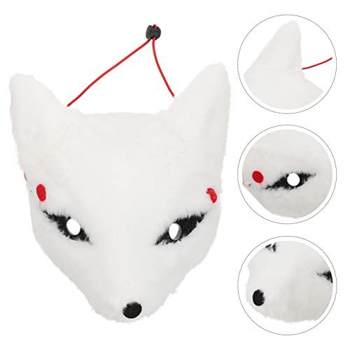 Amosfun Kitsune Fox Furry Masks Half Face Cosplay Masks Animal Costume Japanese Party Assecories for Cosplay Costume Masquerade Drama Halloween White