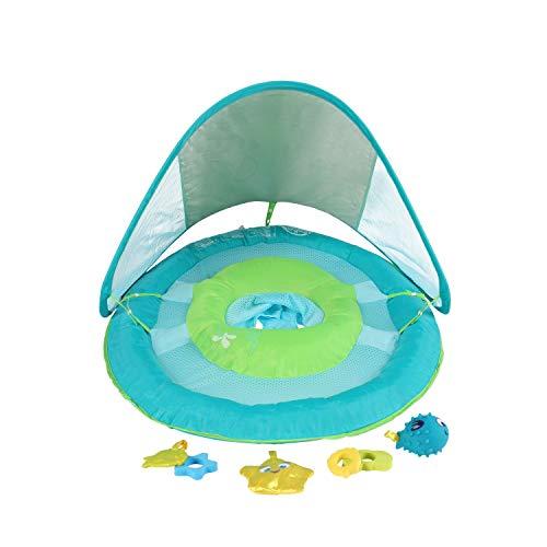 SwimWays SwimWays Baby Spring Float with Canopy - Inflatable Float for Children with Detached Floating Toys and UPF Sun Protection - Aqua/Green