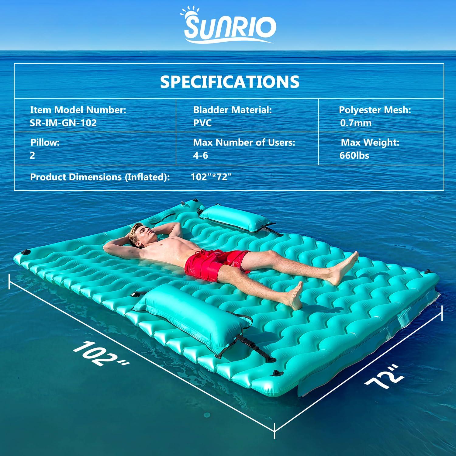 Sunrio Sunrio 114'' X 72'' Giant Inflatable Floating Mat-Pool Float Lake Floats for Adults with Pool Hammock Pool Mats for Floating Swimming Pool, Beach, Lake for Summer Water Party