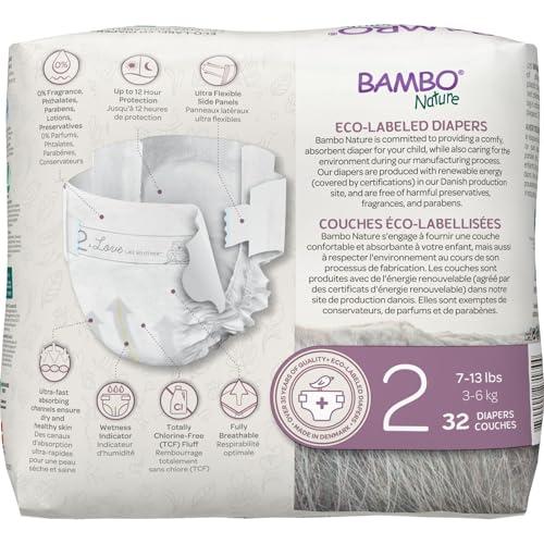 Bambo Nature Bambo Nature Hypoallergenic Baby Diapers, Eco-Labelled Sustainable Diapers, Enhanced Leakage Protection, Totally Chlorine-free, Skin Friendly, and Super Absorbent - Size 2 (32 Count)