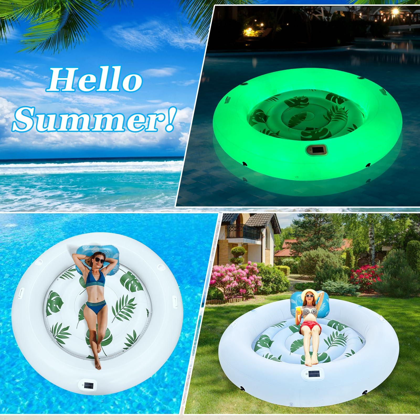 Alpcouts Alpcouts Inflatable Tanning Pool Lounger Float with Lights, Solar Giant Suntan Tub Pool Float Adults, 79'' x 79'' Extra Large Sunbathing Pool Lounge Raft Round Tanning Bed for Pool, Backyard, Lake.