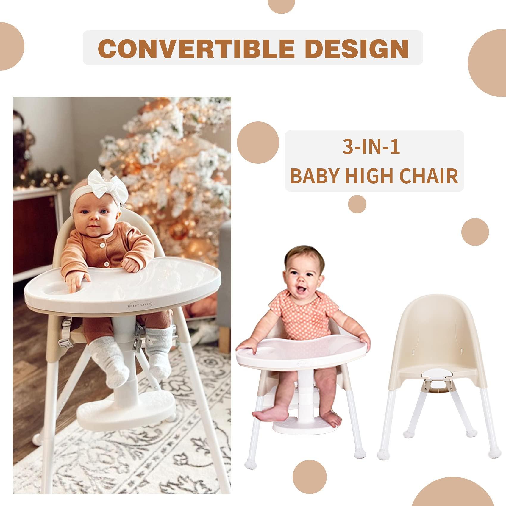 FUNNY SUPPLY FUNNY SUPPLY 3-in-1 Cute Folding High Chair, Perfect Modern Space Saving Highchair with Detachable Double Tray, 3-Point Harness, Cream Color