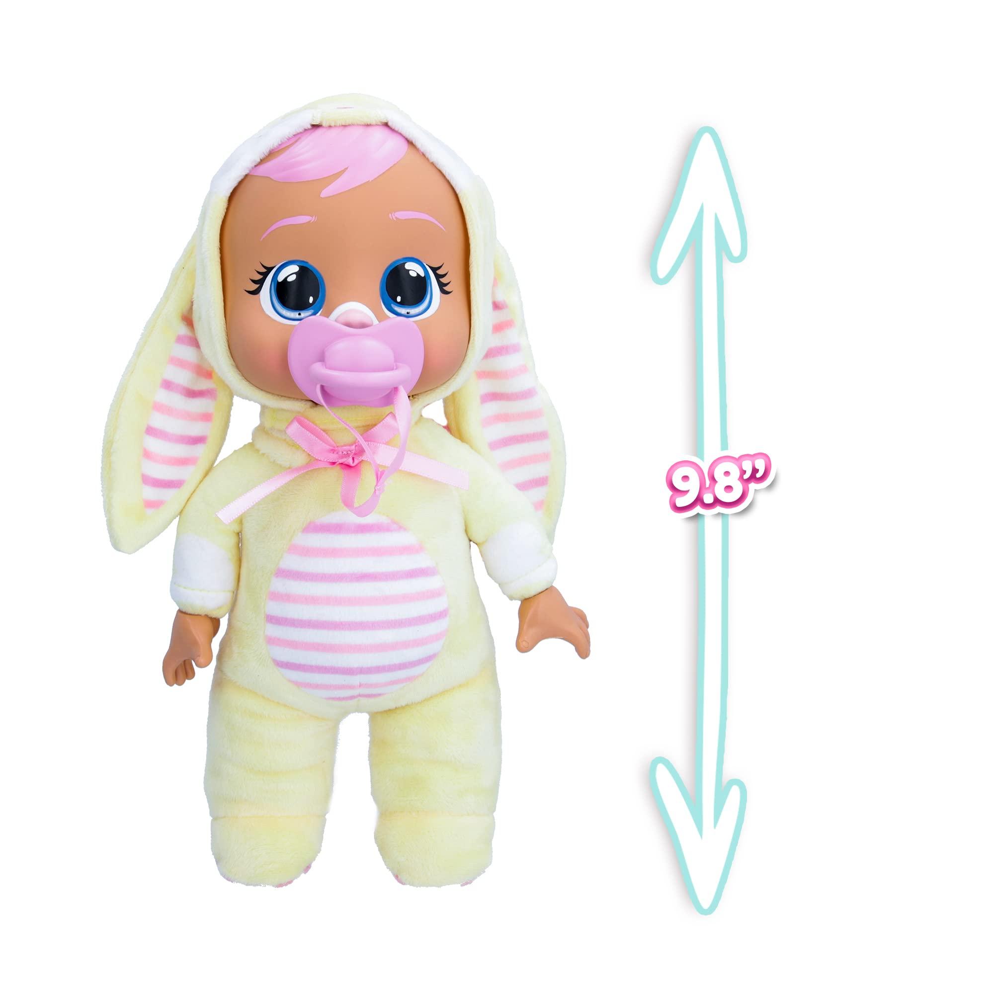 Cry Babies Magic Tears Cry Babies Tiny Cuddles Bunnies Sally - 9 inch Baby Doll, Cries Real Tears, Yellow Bunny Themed Pajamas