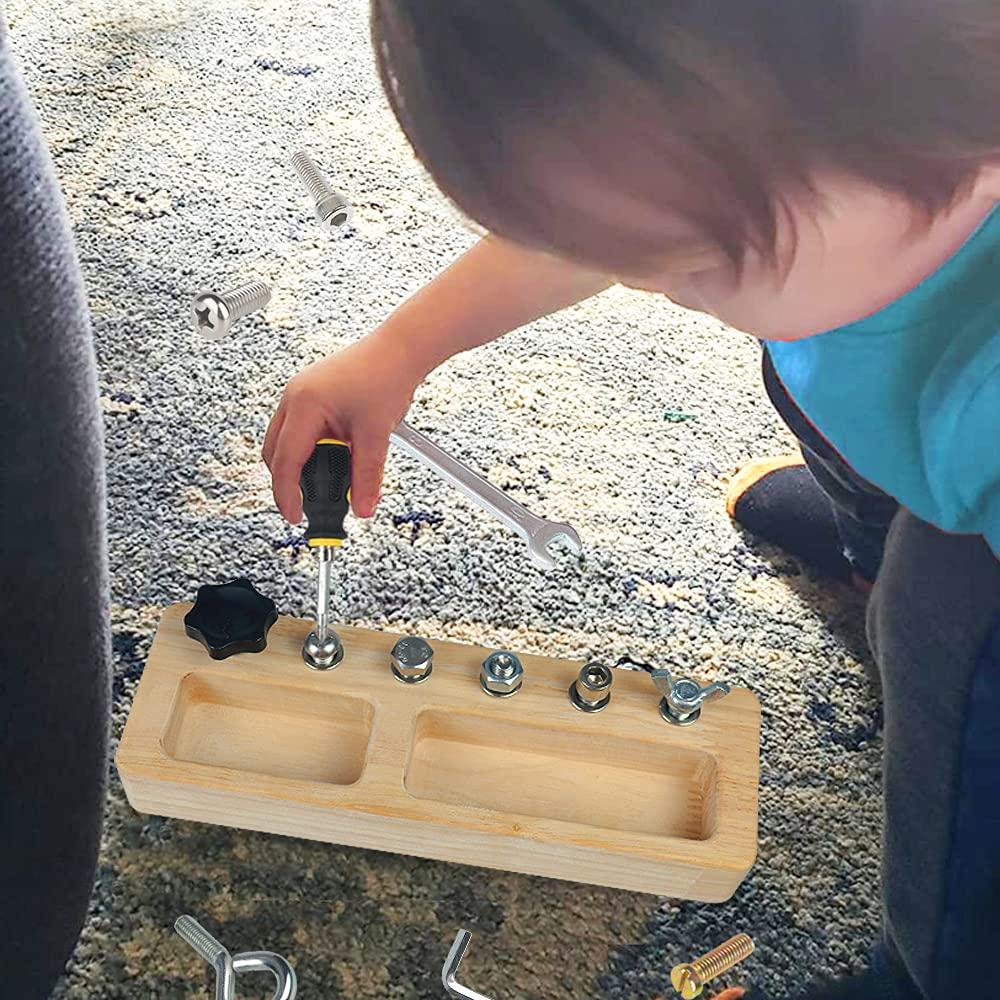 Yowlieu 14 Pcs Kids Montessori Screwdriver Board Set, Wooden Screw Driver Activities Tools Montessori Toys for 3 4 5 Year Old, Basic Skills Educational Sensory Learning Toy for Kids Toddlers Preschool