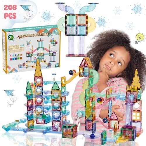 GG TOYS GG TOYS Magnetic Marble Run  208 PCS Magnetic Tiles & Construction Blocks Set  STEM Building Toys for Boys & Girls Ages 3-9  3D Educational Marble Race Game  Gift for Birthdays & Classrooms