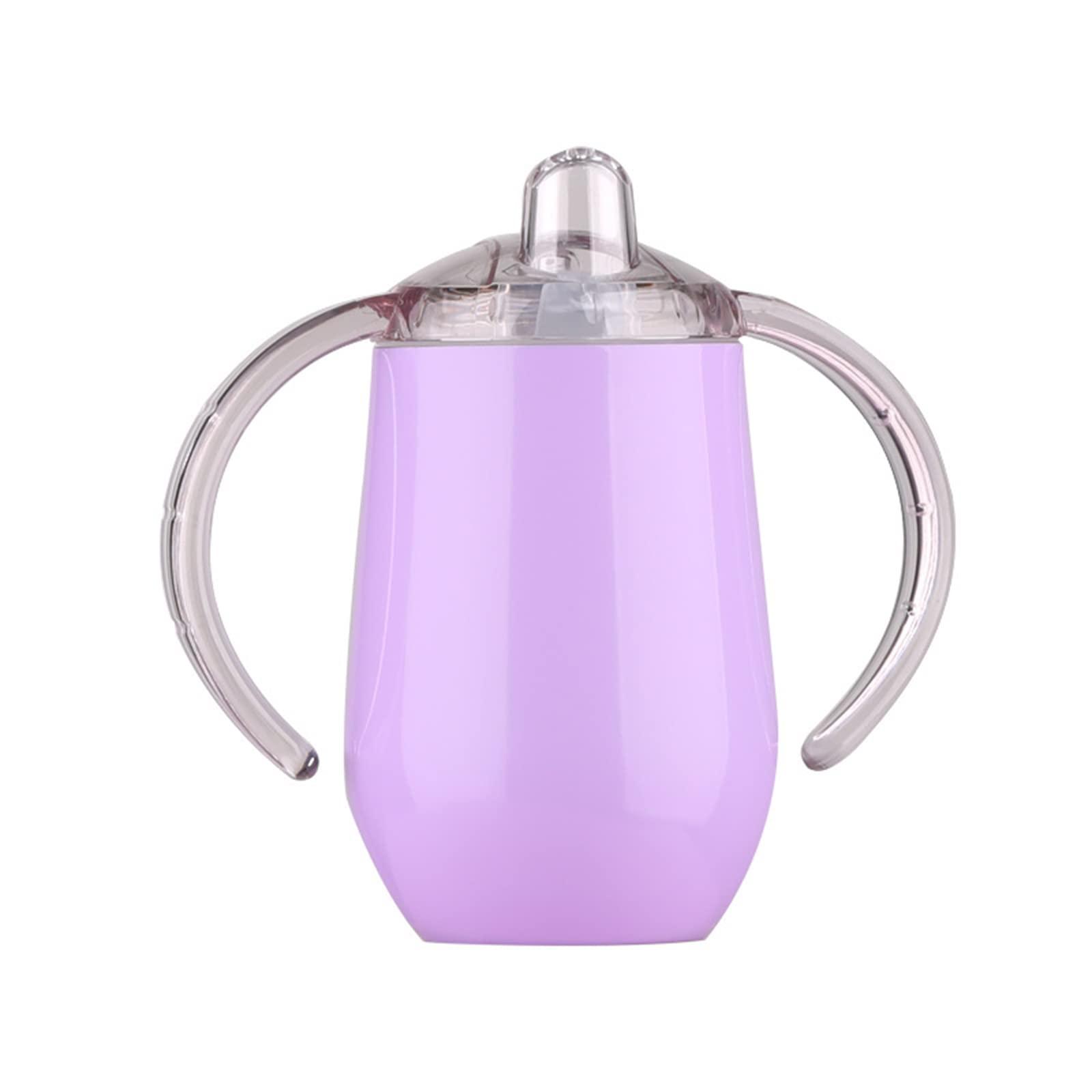 Buumin Stainless Steel Straw Sippy Cup with Handles & Silicone Lids,10 oz BPA Free Double Wall Vacuum Insulated Sippy Cup Mug Tumbler Toddler Straw Cups for boys and girls Non-Spill Sippy Cups (Rose Gold)