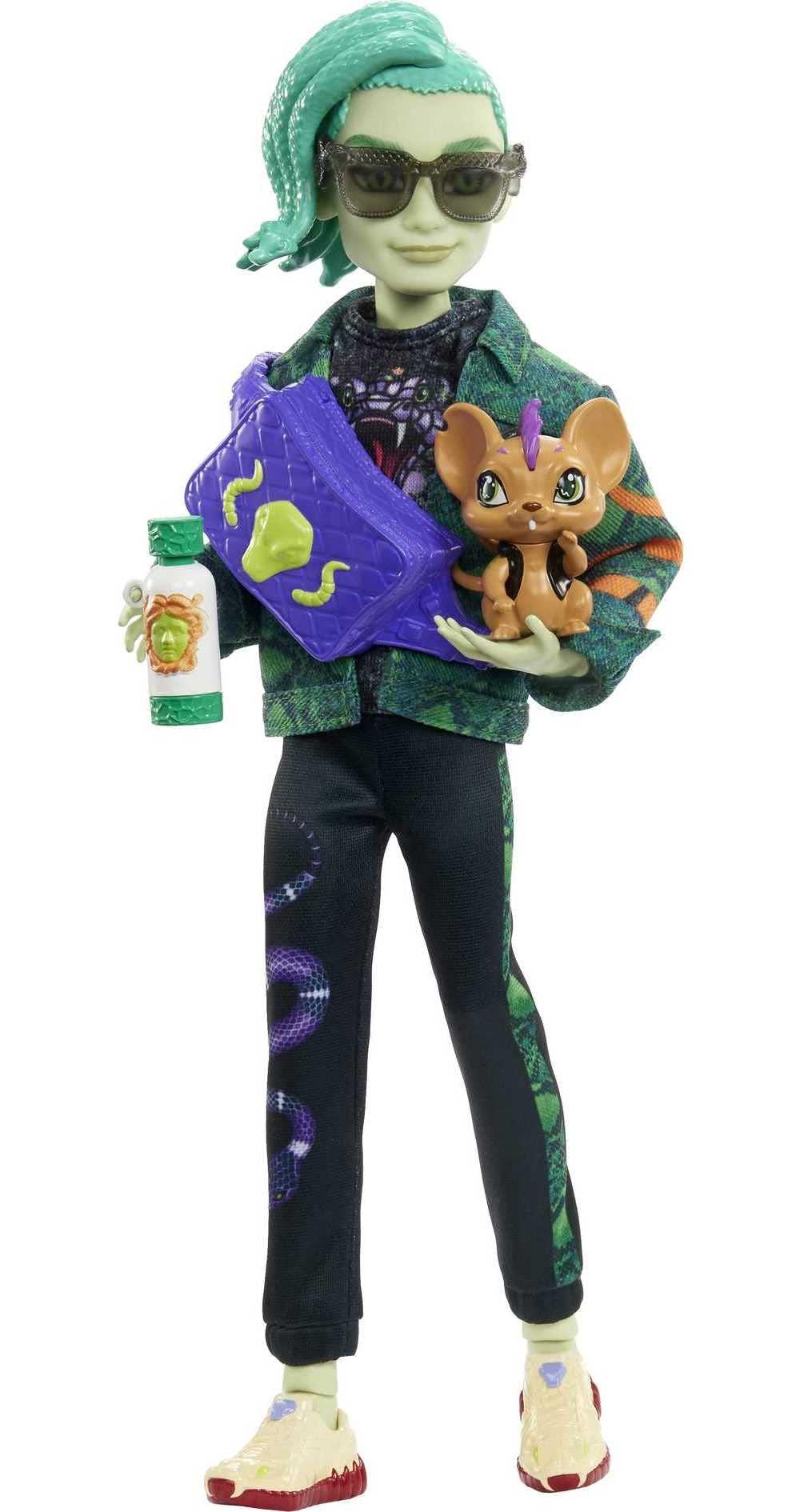 Monster High Monster High Deuce Gorgon Doll in Signature Look with Denim Snake Jacket & Accessories, Pet Mouse Perseus
