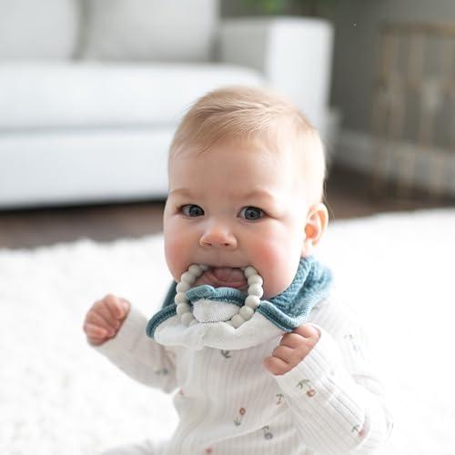 Dr. Brown\'s Dr. Brown's Muslin Bandana Bibs with Snap-On Removable Beaded Teether, Cotton Baby Bib for Teething & Drooling, Light Blue/Teal, 3m+, 2 Pack