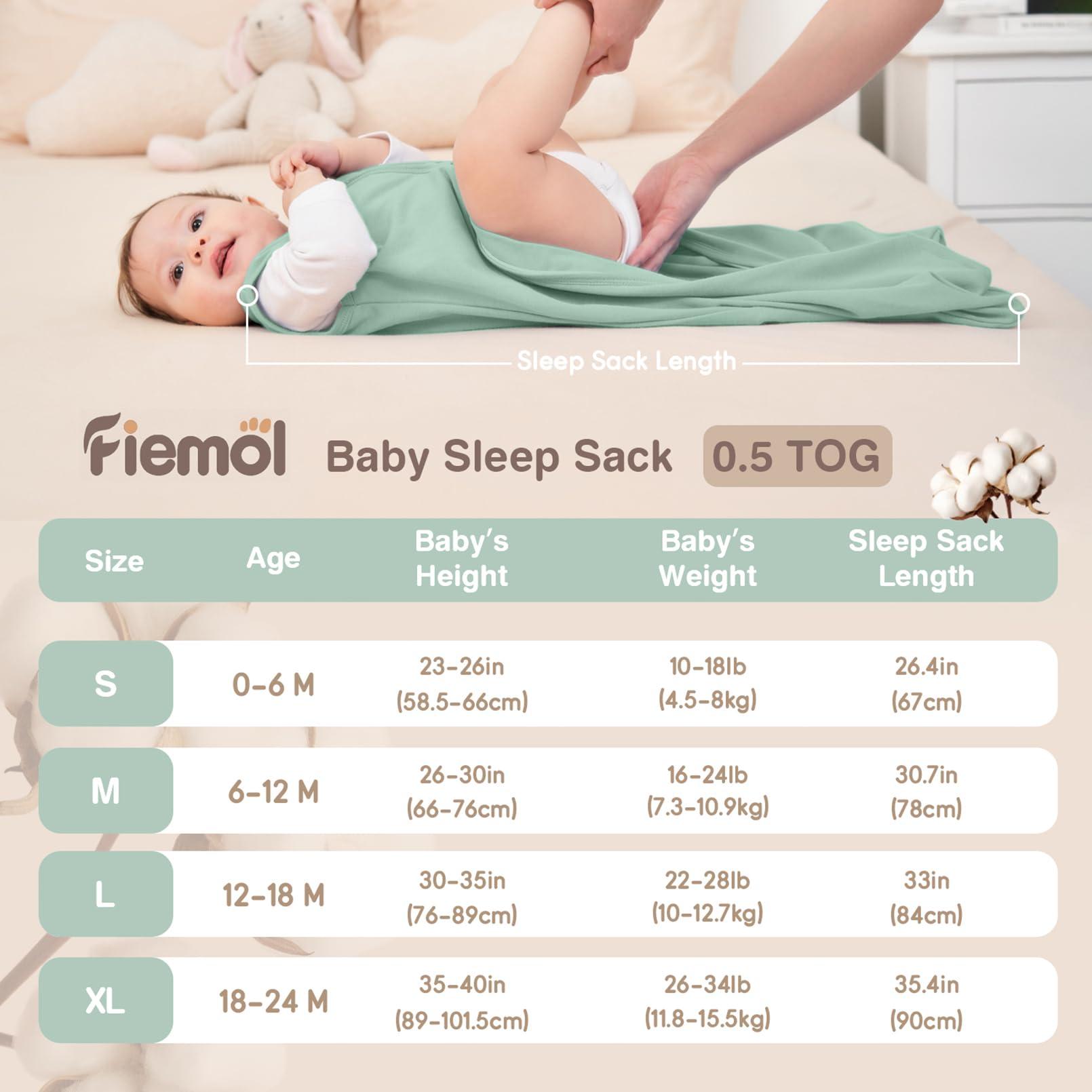 FIEMOL FIEMOL Baby Sleep Sack 12-18 Months, 100% Cotton Sleeping Sack for Newborn and Infant, 3 Pack Baby Wearable Blanket, 0.5 Tog Lightweight Double Zipper Sleep Bag Apricot