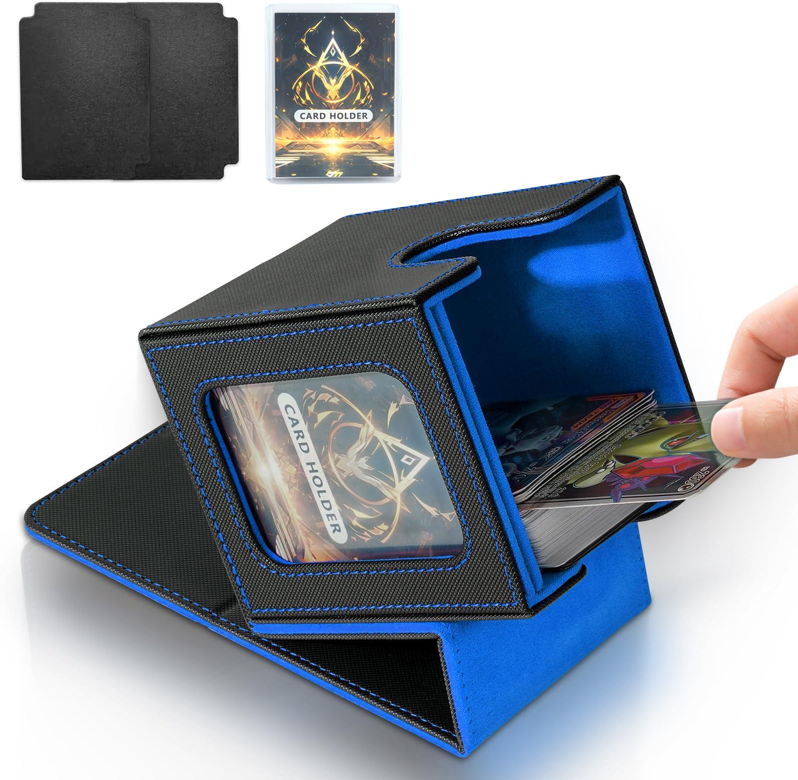 Jaffzora Jaffzora Card Deck Box for MTG Commander, Magnetic Card Display Case,TCG Card Storage Box, Holds 100 Double-Sleeved Cards, Black&Blue