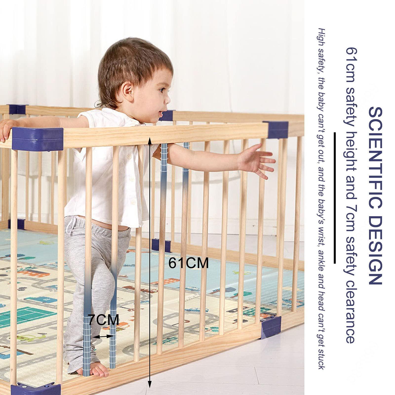 Jolan Baby Playpen Wooden, Anti-fall Safety Baby Fence, with Door, Indoor Outdoor Kids Activity Center Fence, Safety Playard, Playpen for Baby and Toddlers, Breathable/Durable,160180cm