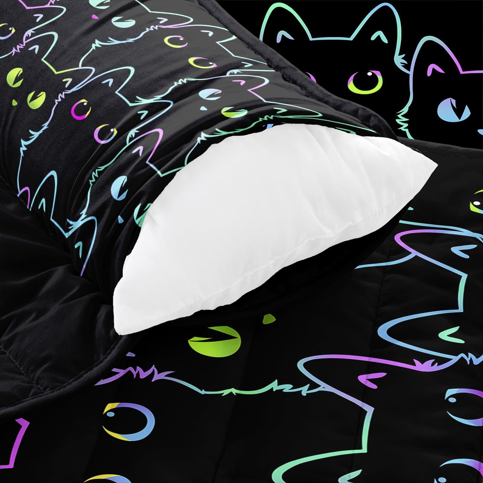 Axolotl Axolotl Neon Cat Nap Mat with Removable Pillow and Lightweight Quilt Cover,Colorful Silhouette Cat Sleeping Mat for Travel,Roll Up Sleeping Bag,Soft Slumber Bag for Boys Girls,Black 60\" L*21\" W