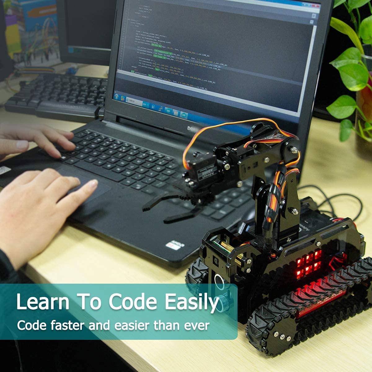 Gewbot Gewbot DIY Robot Model Kit for Raspberry Pi 4/3 Model B+/B WiFi Wireless Smart Robot Car Kit with 4-DOF Robotic Arm/OpenCV Target Tracking/Video Transmission Rasptank Robotic Kit with PDF