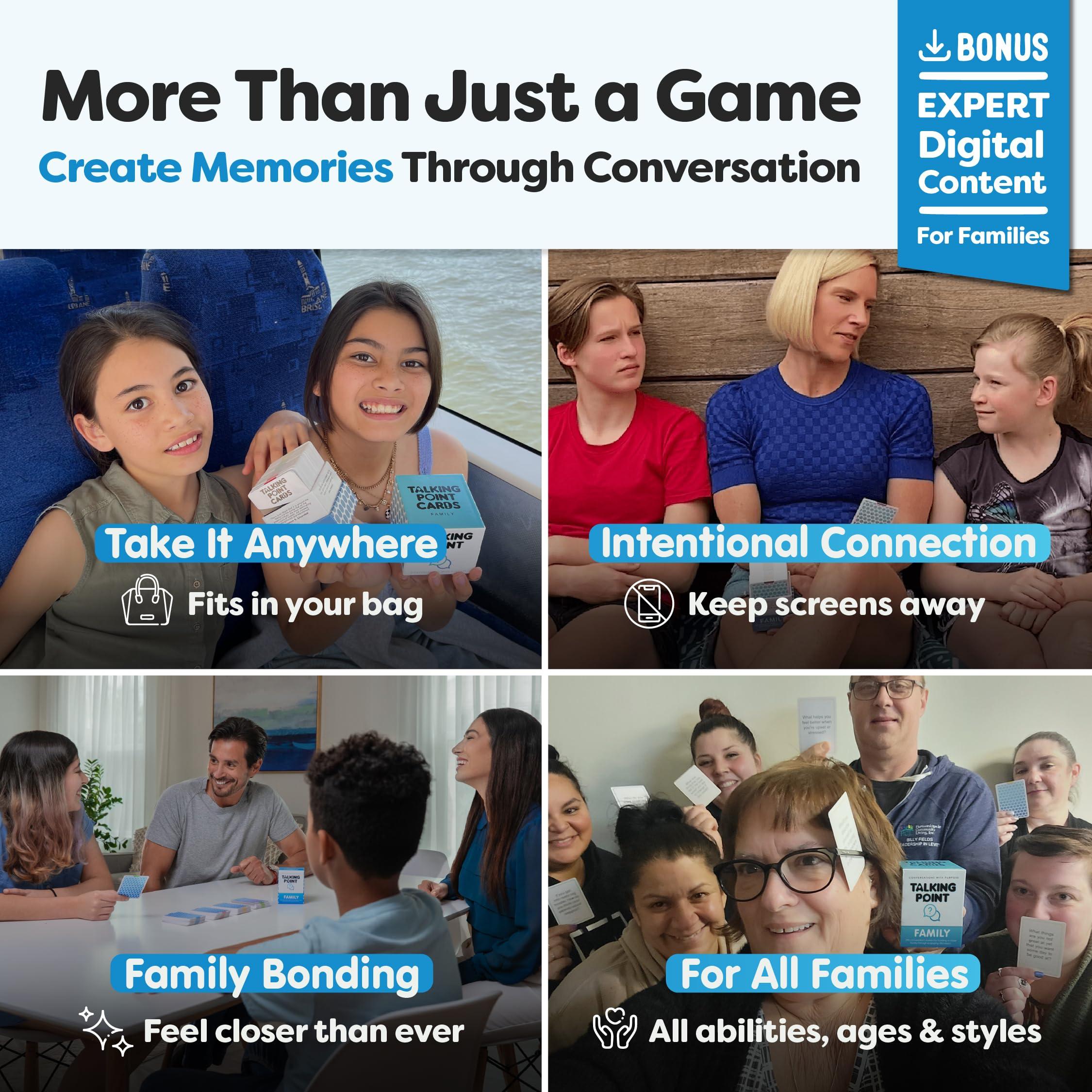 TALKING POINT CARDS 200 Family Conversation Cards - Put Down The Phones & Connect with Family - Get to Know Each Other Better with Meaningful Talk - Let Kids Express Themselves, Great for Dinner Table & Road Trips