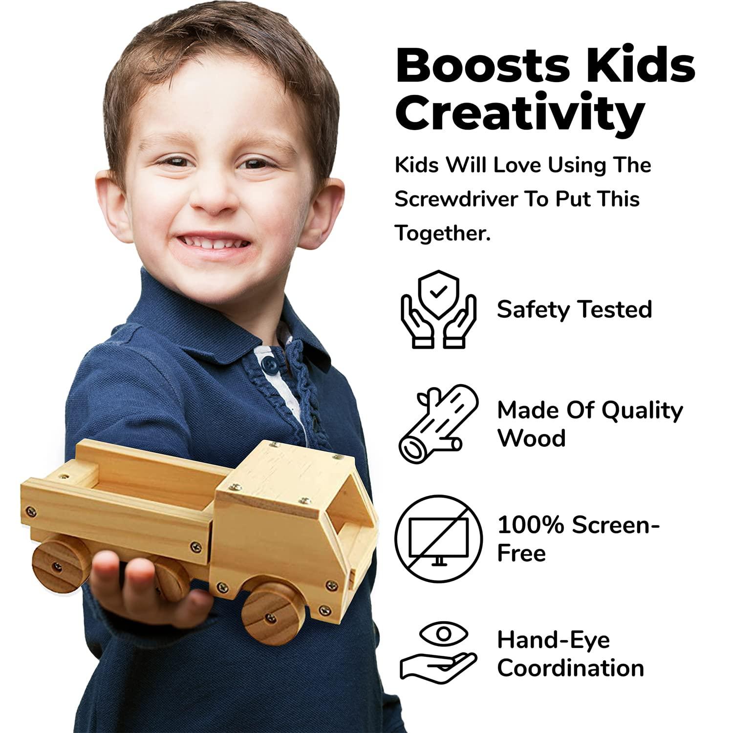 Kraftic Kraftic Woodworking Building Kit for Kids and Adults, with 6 Educational Arts and Crafts DIY Carpentry Construction Wood Model Kit Toy Projects for Boys and Girls