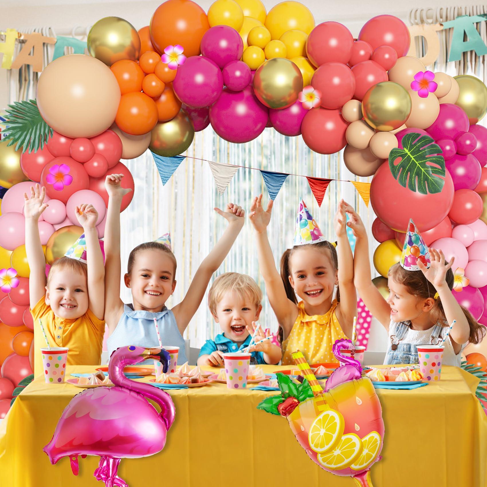 Ouddy Life Ouddy Life 178Pcs Tropical Balloons Arch Garland Kit, Luau Tropical Party Decorations with Aloha Pineapple Coconut Hot Pink Aqua Blue Balloons & Palm Leaves for Hawaiian Summer Birthday Supplies