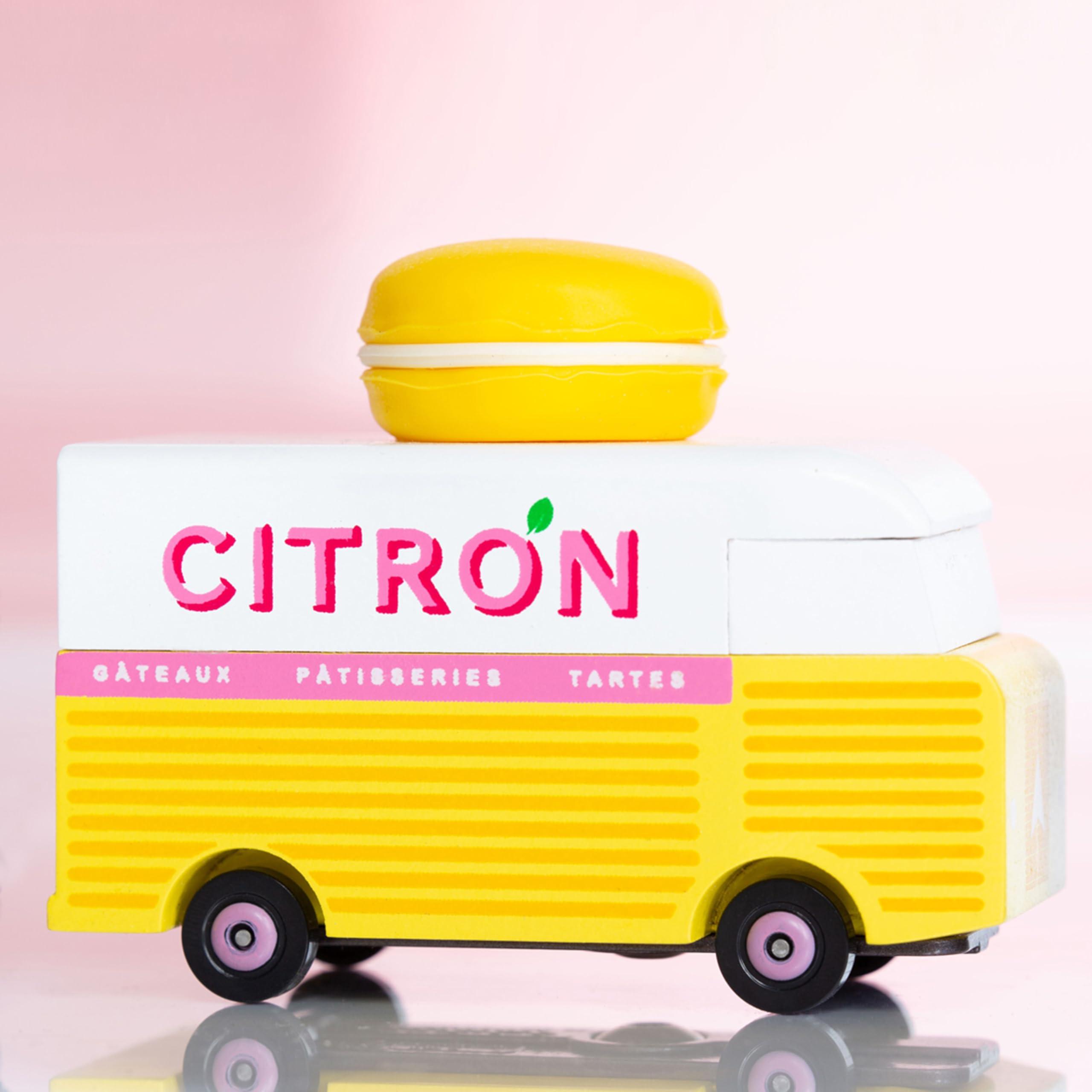 CANDYCAR Candylab Toys CANDYCAR Wooden Food Truck Collection - Citron Macaron Van, Premium Handcrafted Beech Wood Toy Car