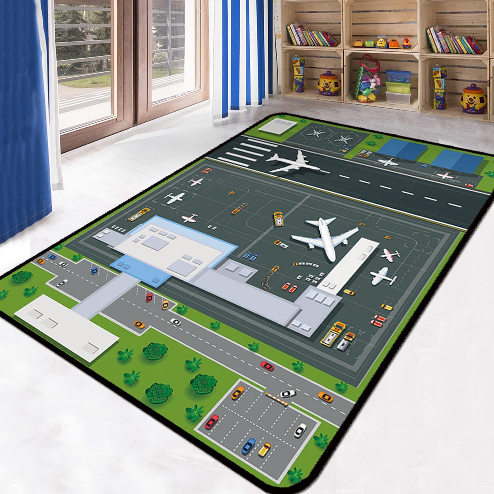 AYHOME Large Airport Play Mat for Playing with Little Cars ,Road Traffic Educational Carpet,Fun Bedroom Playroom Area Rug for Boys Girls Learning Playing-80x120cm(31x47inch)