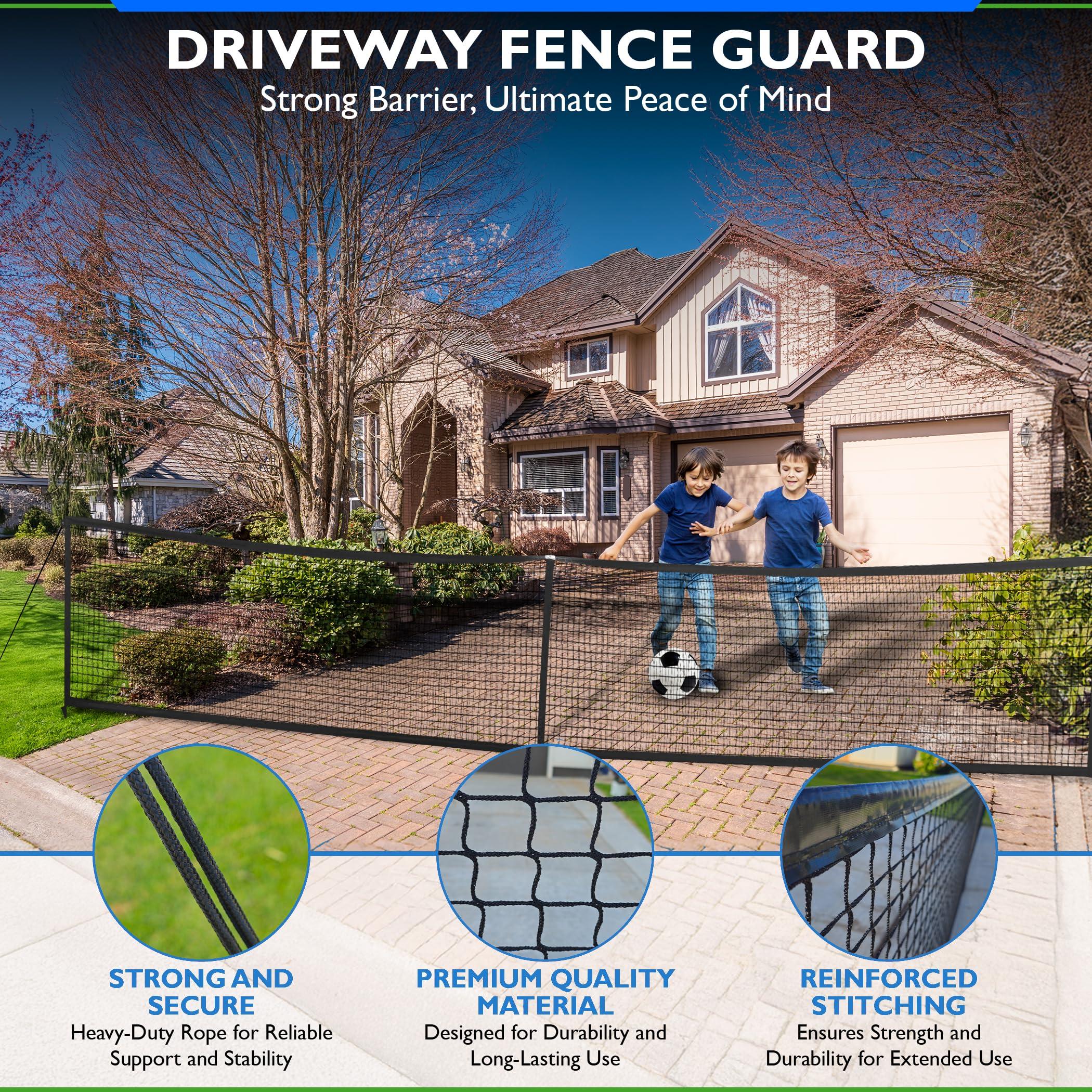 SAFER MEADOWS Driveway Net | 26' Wide 39" Tall Guard | Non Retractable Design Prevents Sag | Barrier Screen Stop Basketballs & Toys | Driveway Fence for Kids Safety