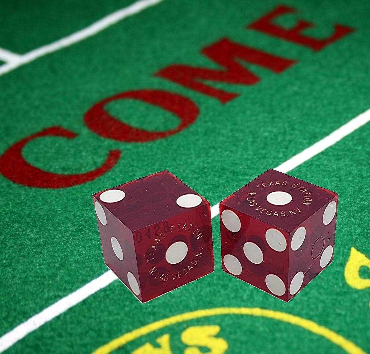 Generic Genuine Las Vegas Casino Table-Played Craps Dice Sets of 5 Matching Serial Numbers ... Plus Storage Pouch - Texas Station (Dark Red Polished)