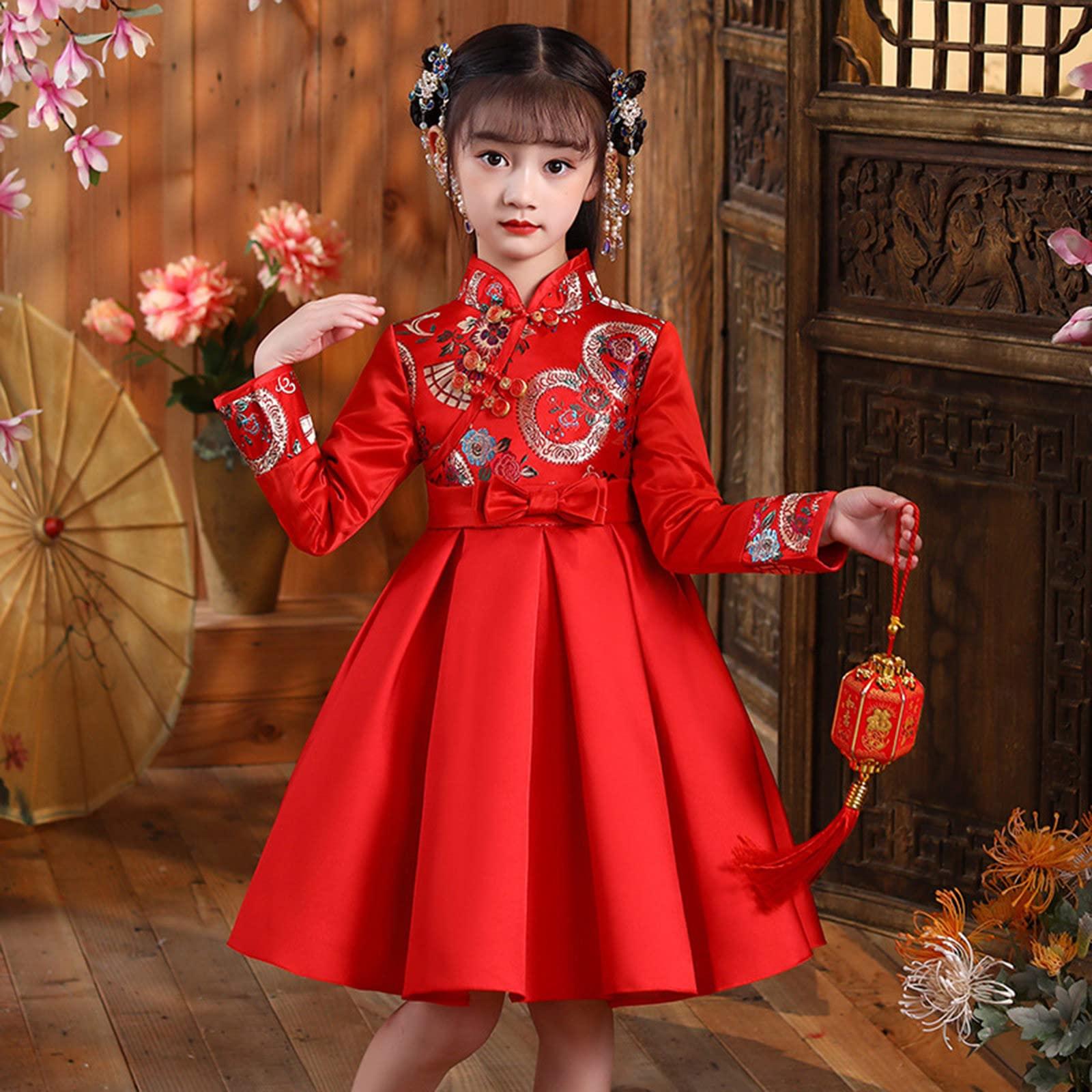 Digood Toddler Baby Kids Girls Dress Chinese New Year Tang Suit Thick Warm Princess Dresses Costumes Party Clothes