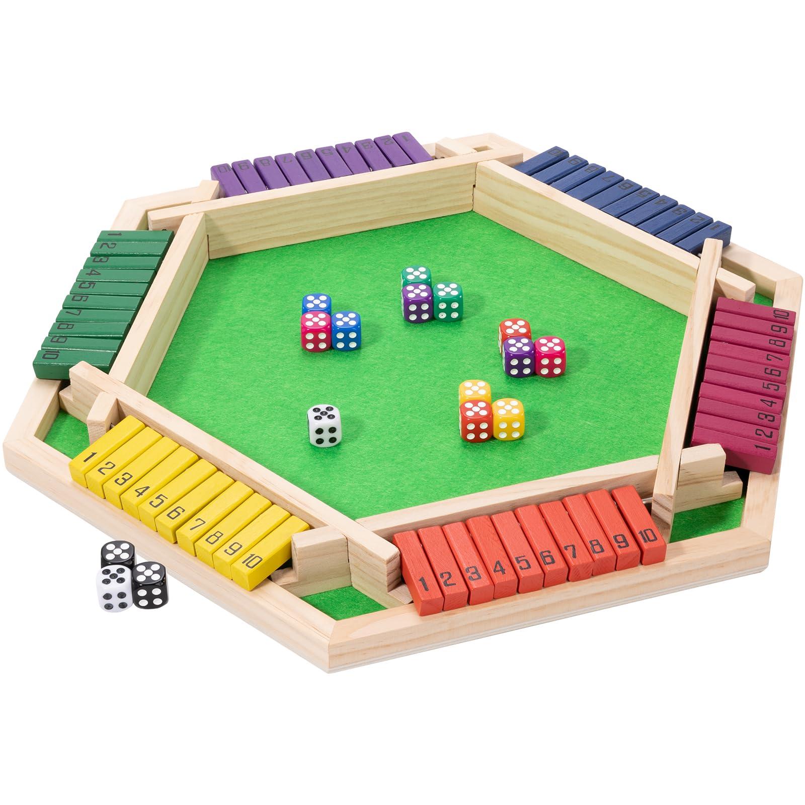 MNYUN MNYUN Shut The Box Game Large for 6 Players, 15 inch Wooden Board Table Math Game with 16 Dice and Instructions, Classics Close The Box Board Game