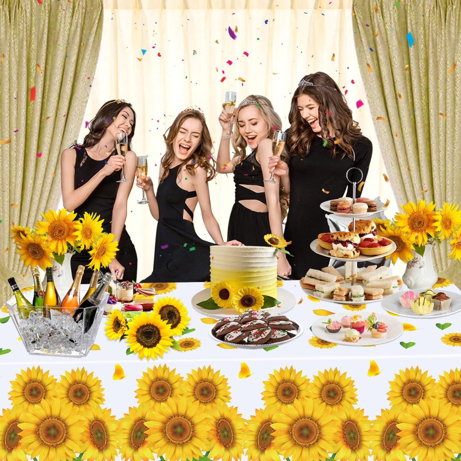 Dvaorc 4 Pack Sunflower Tablecloth 51 x 86 Inch Plastic Rustic Sunflower Tablecloth Sunflower Party Tablecloth Sunflower Birthday Party Table Cloth Sunflower Table Covers for Indoor Outdoor Party Decorations