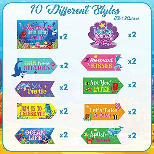 Spakon 20 Pieces Under The Sea Party Decorations Ocean Sea Animal Party signs Ocean Themed Birthday Party decor Baby shower Beach Party Supplies for Boys Girls Kids