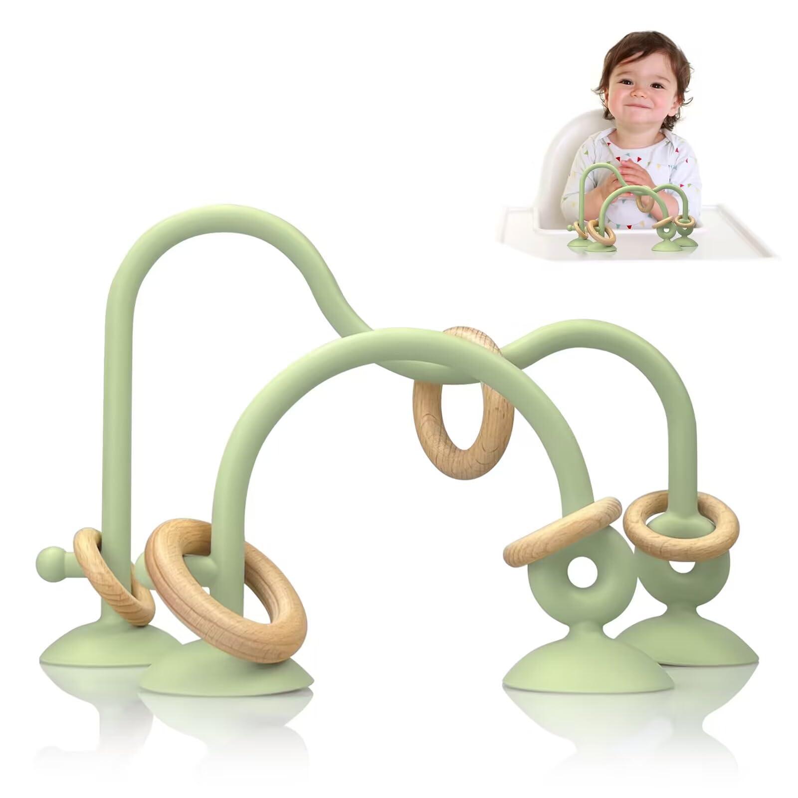 oiimllby High Chair Suction Cup Toys for Babies 6-12 Months, Baby Sensory Chew Toys, Suction Baby Toy for High Chair, Montessori Toys for Babies 0-6 months, Silicone Baby Teething Toys 6-12 12-18 Months(Green)